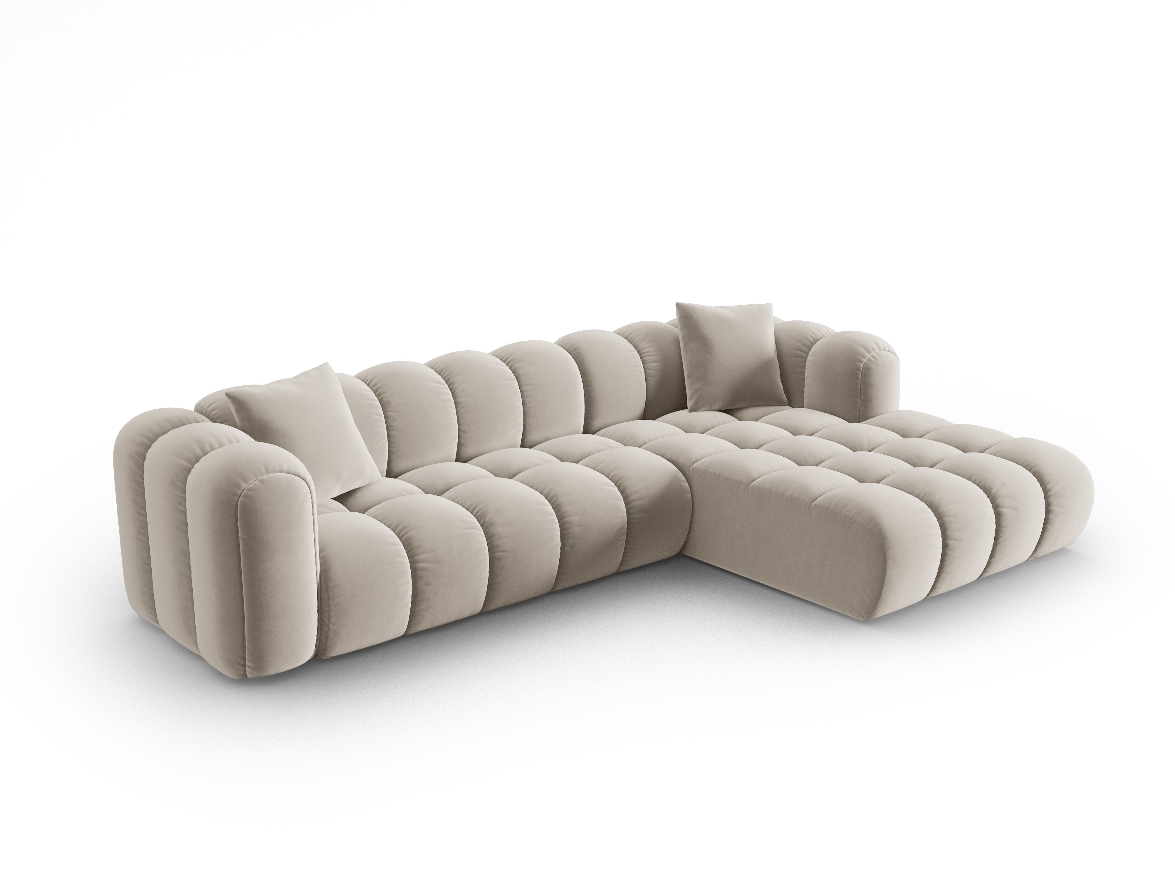 Velvet corner sofa for 4 people right-facing ASTRO ecru