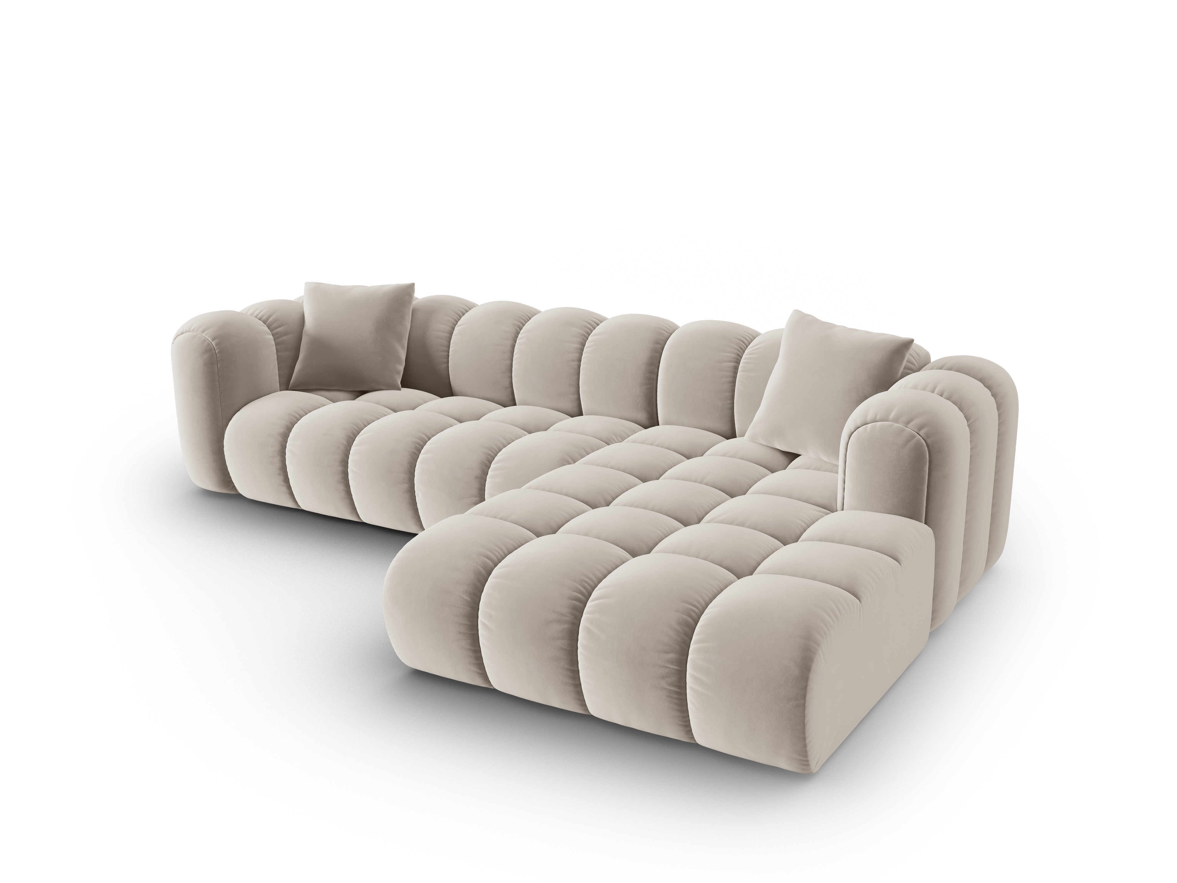 Velvet corner sofa for 4 people right-facing ASTRO ecru