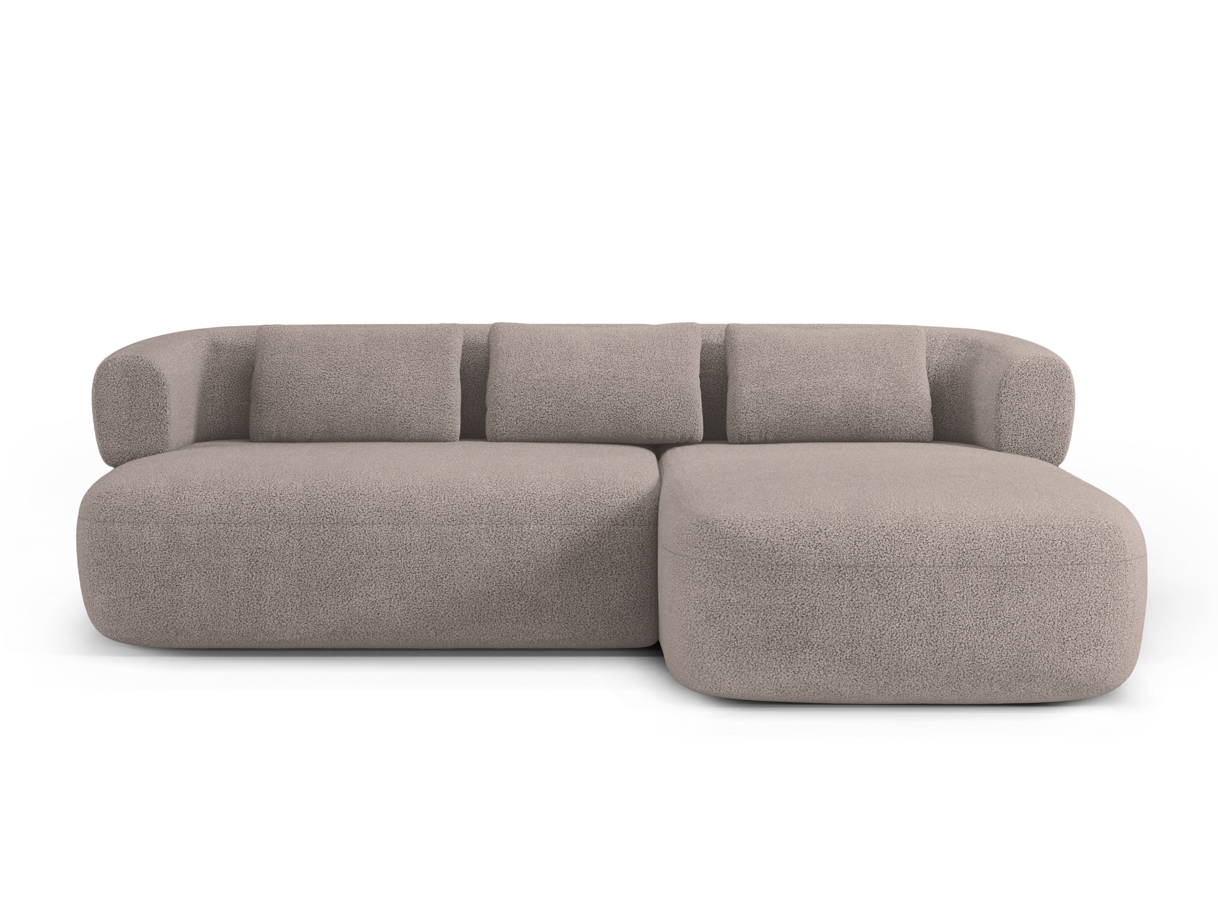 Right-facing 3-seater corner sofa ALDRIN in light brown boucle.