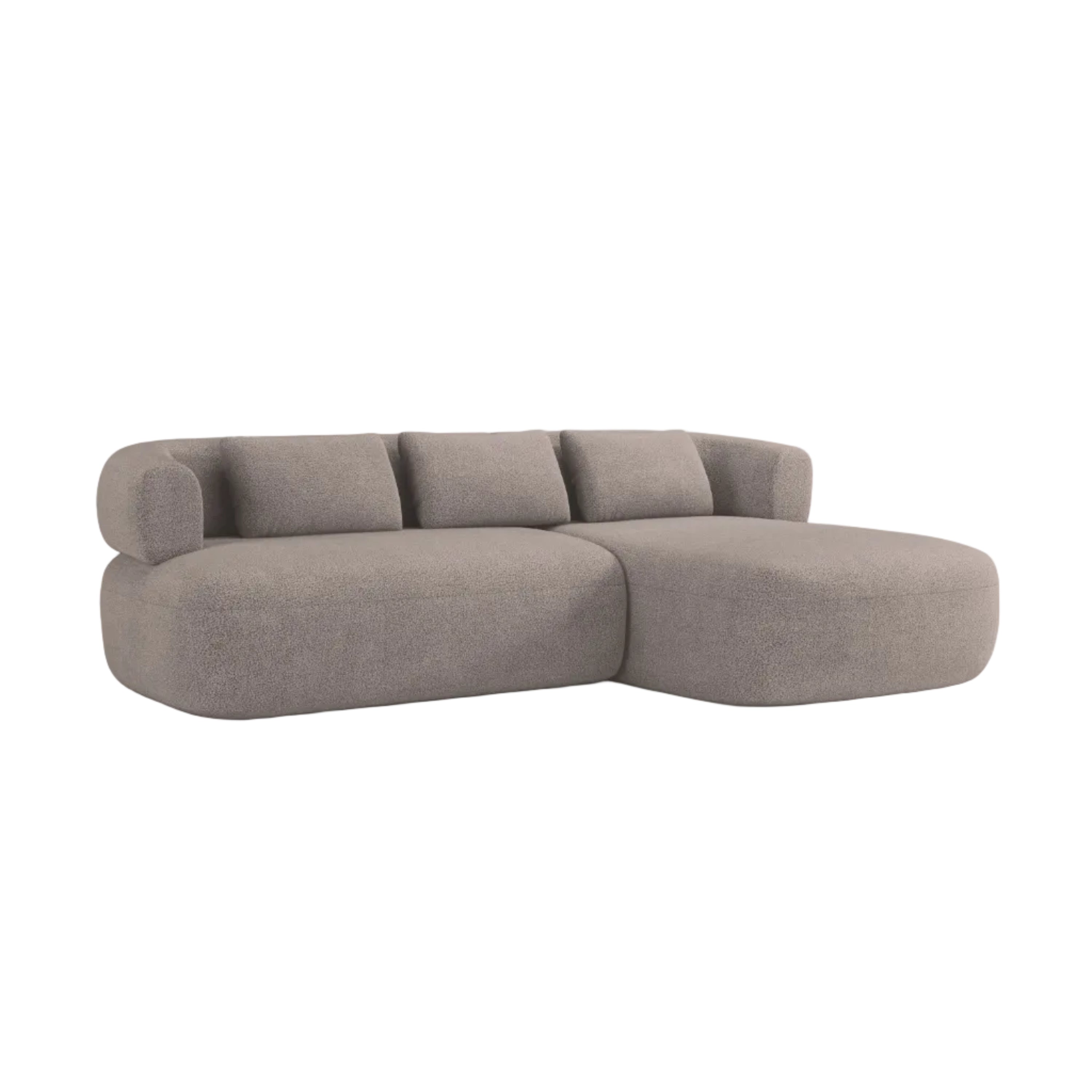 Right-facing 3-seater corner sofa ALDRIN in light brown boucle.