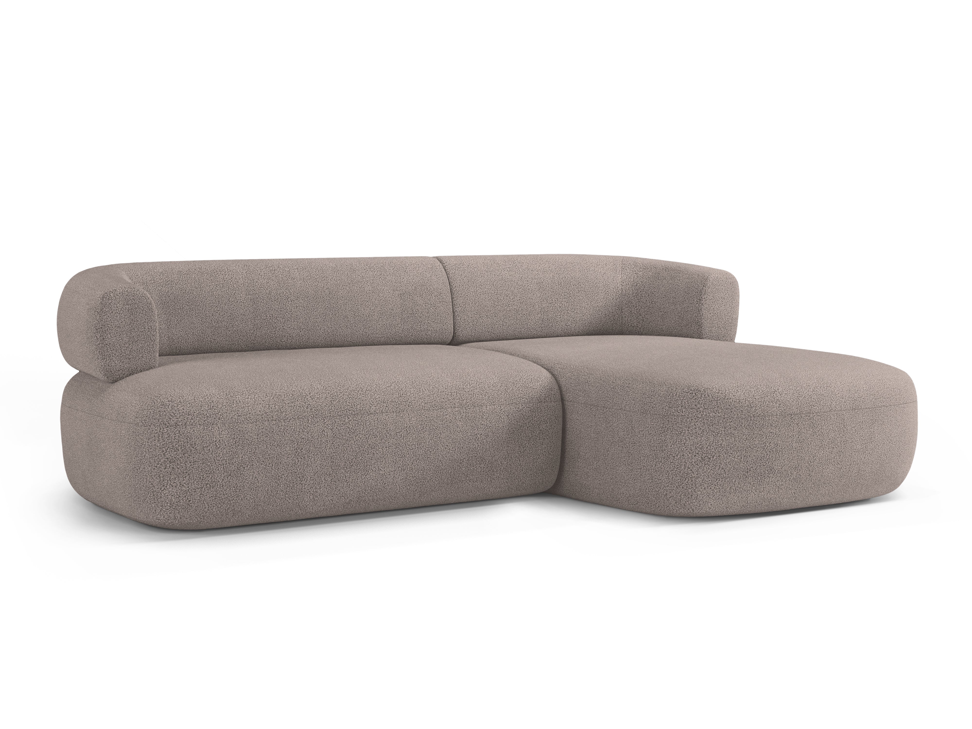 Right-facing 3-seater corner sofa ALDRIN in light brown boucle.