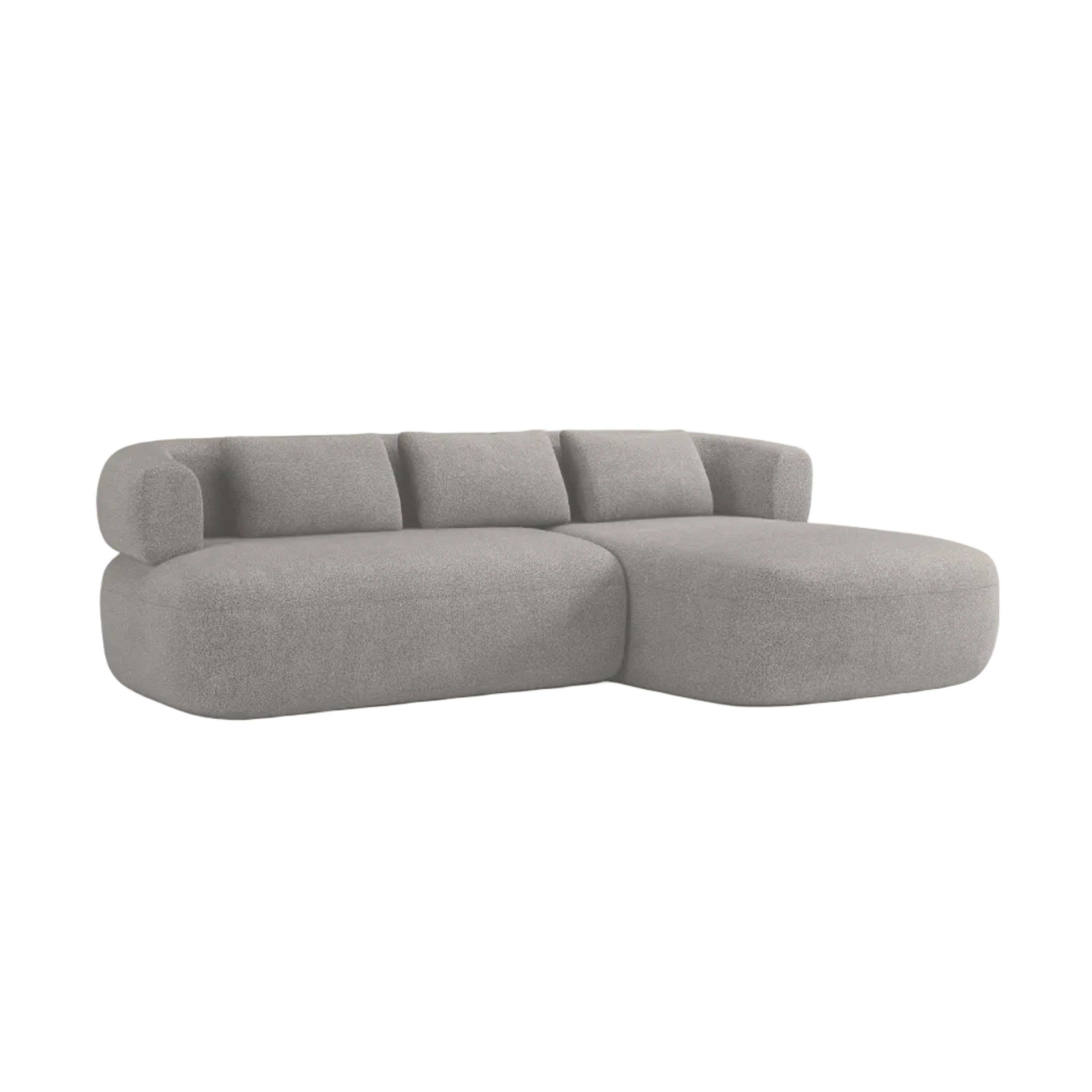 Right-facing 3-seater corner sofa ALDRIN in light gray boucle.