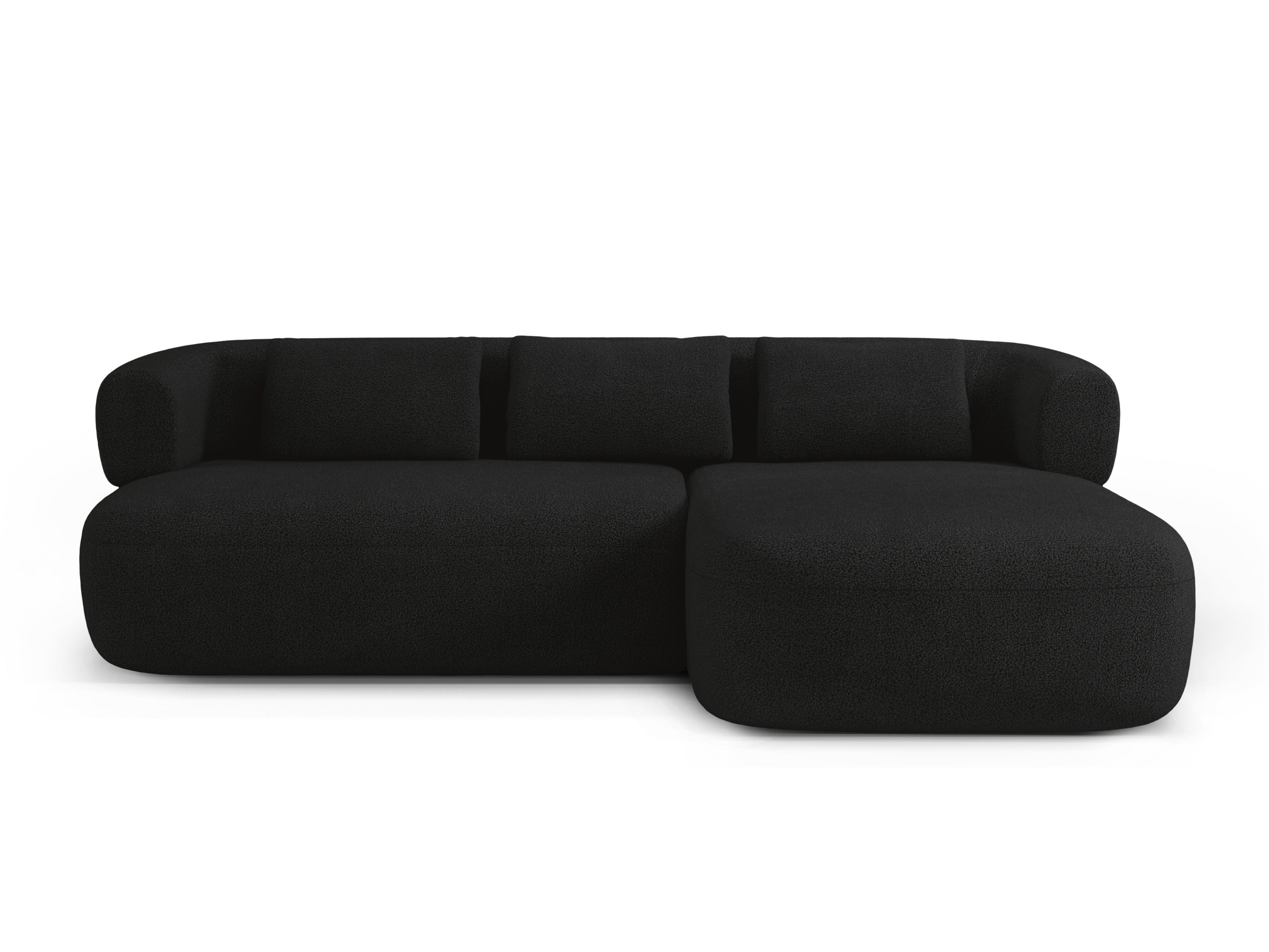 Right-facing 3-seater corner sofa ALDRIN in black boucle
