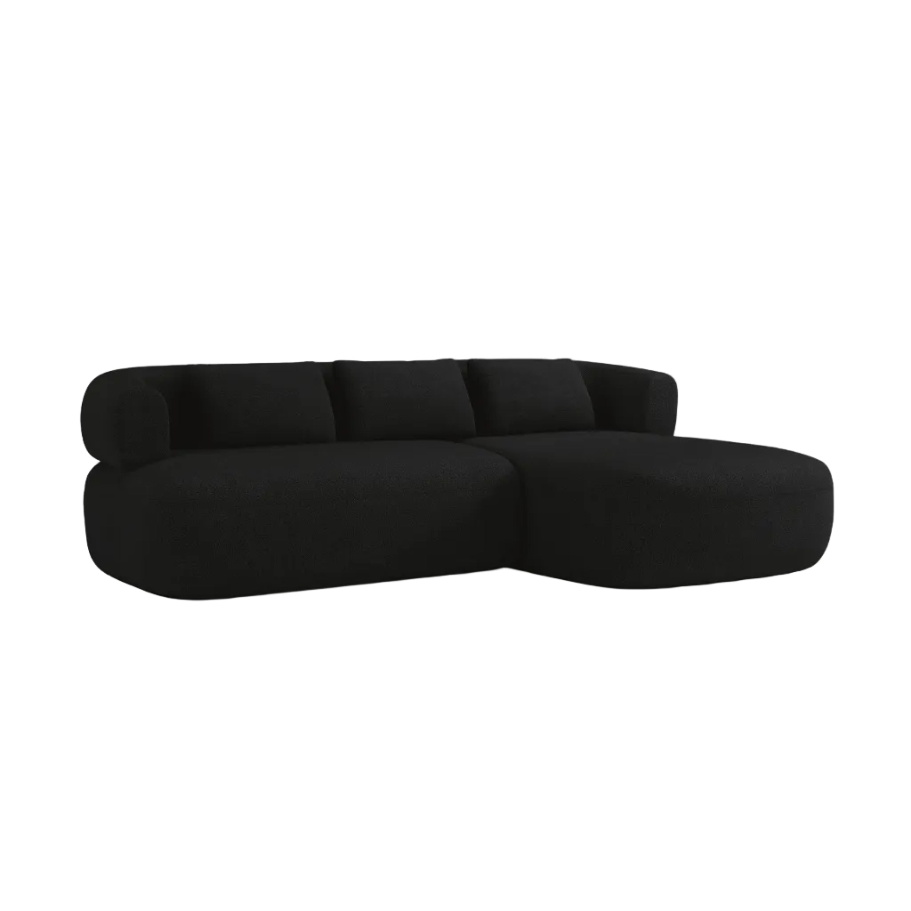 Right-facing 3-seater corner sofa ALDRIN in black boucle
