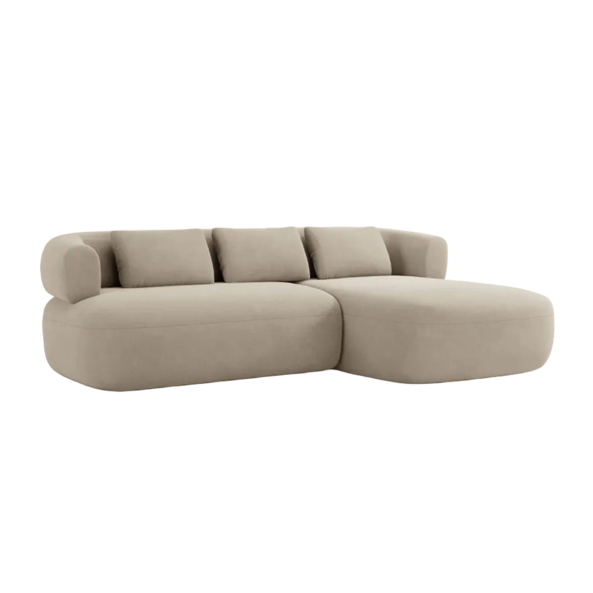 Beige Velvet 3-Seater Right-Hand Corner Sofa ALDRIN