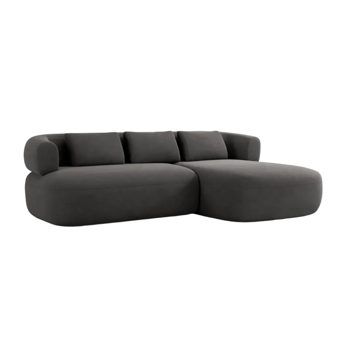 Velvet corner sofa for three people, right-facing, ALDRIN in dark gray.
