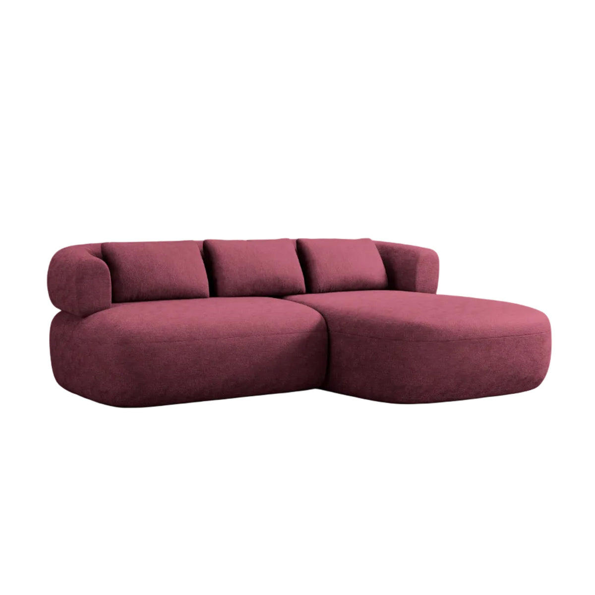Right-facing 2-seater corner sofa ALDRIN in crimson chenille