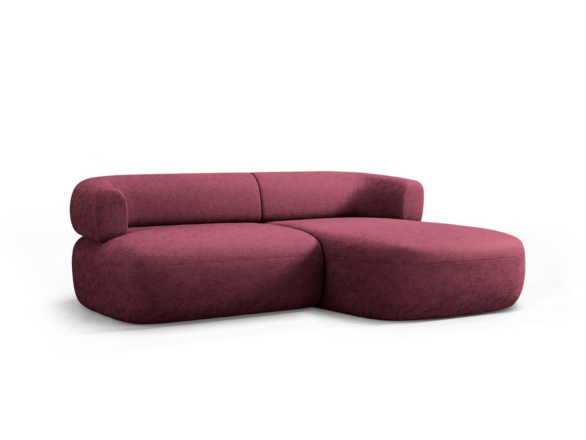 Right-facing 2-seater corner sofa ALDRIN in crimson chenille