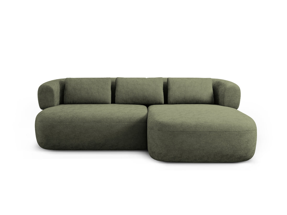 Right-facing 2-seater corner sofa ALDRIN in green chenille