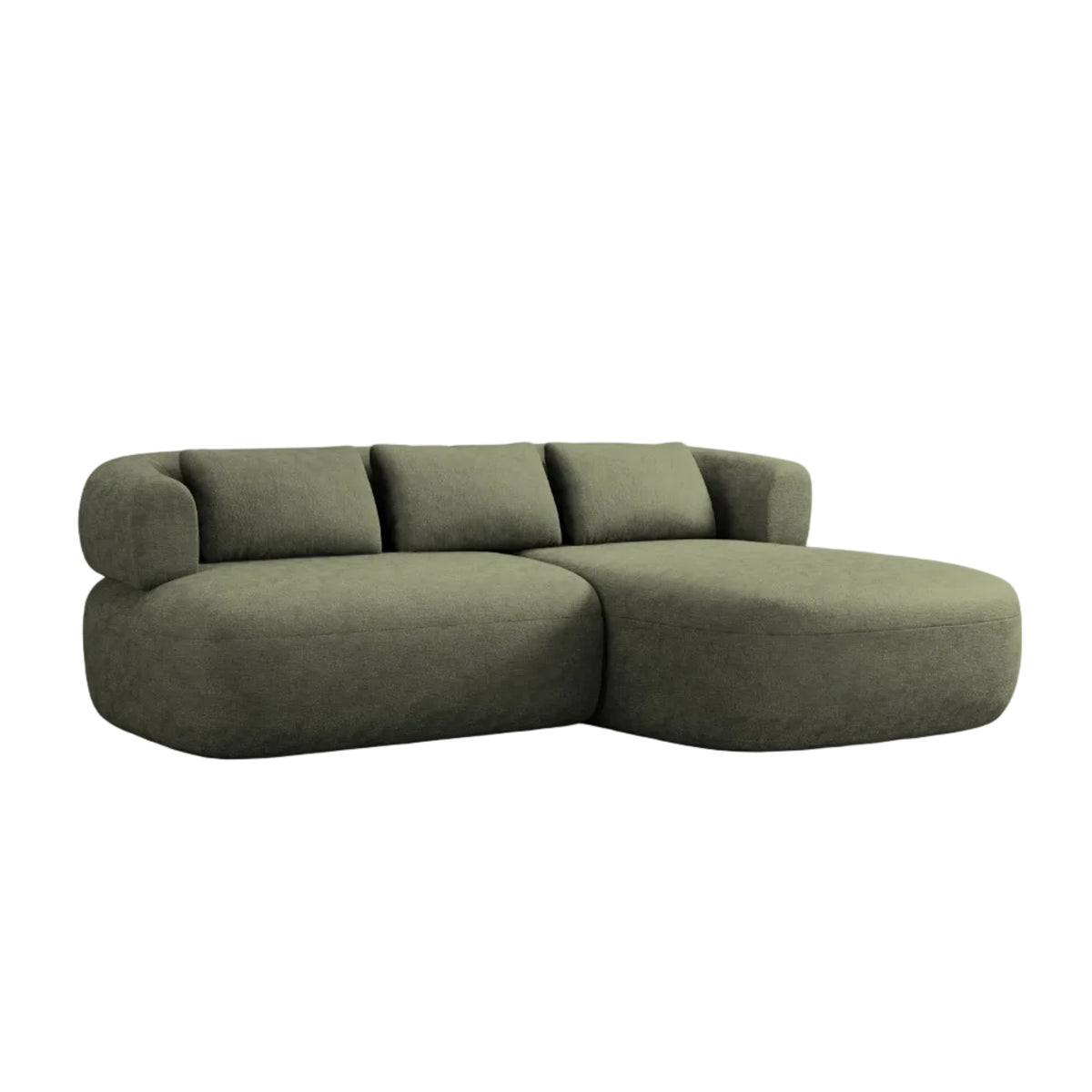 Right-facing 2-seater corner sofa ALDRIN in green chenille