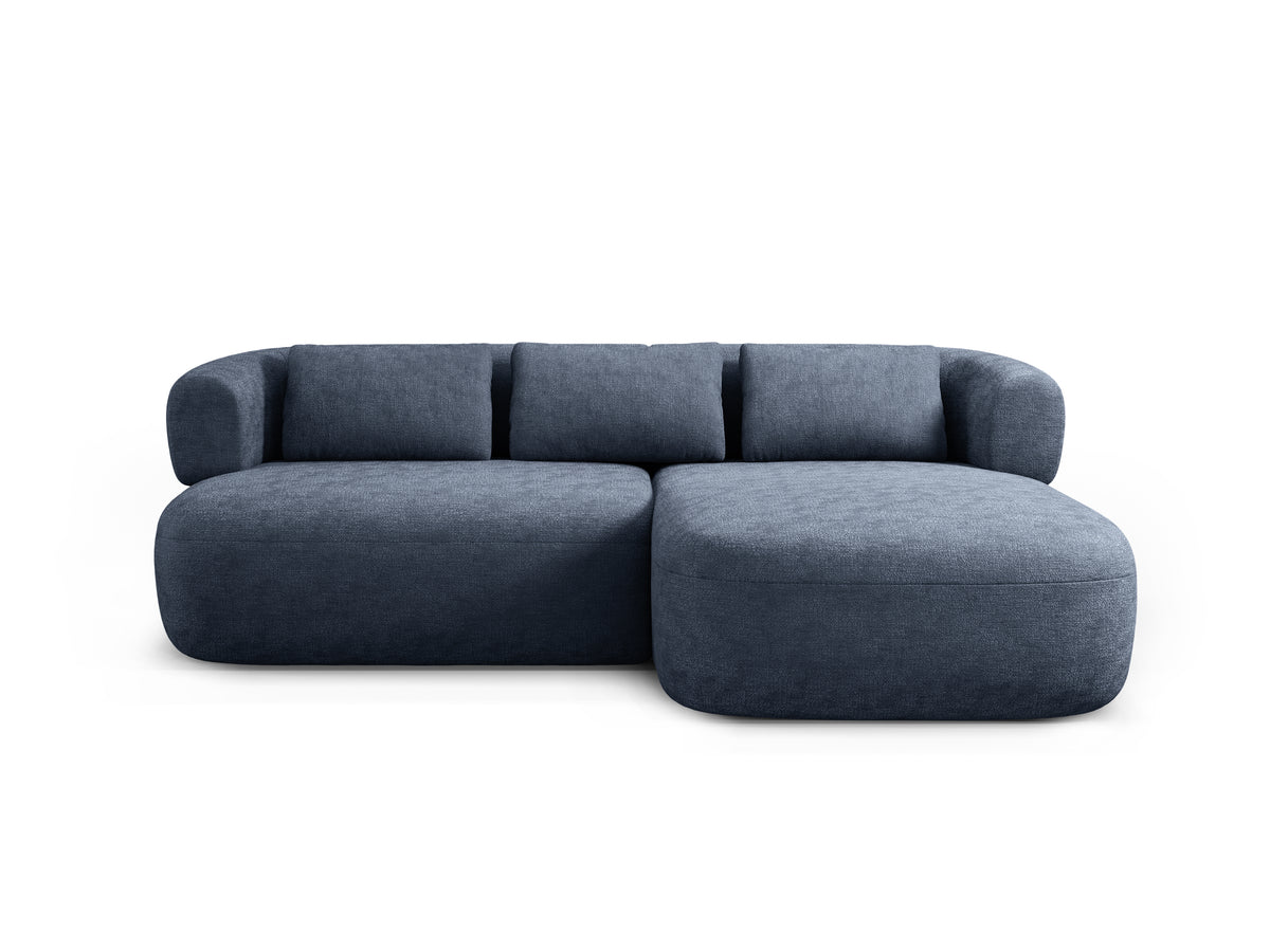 Right-facing 2-seater corner sofa ALDRIN in navy blue chenille