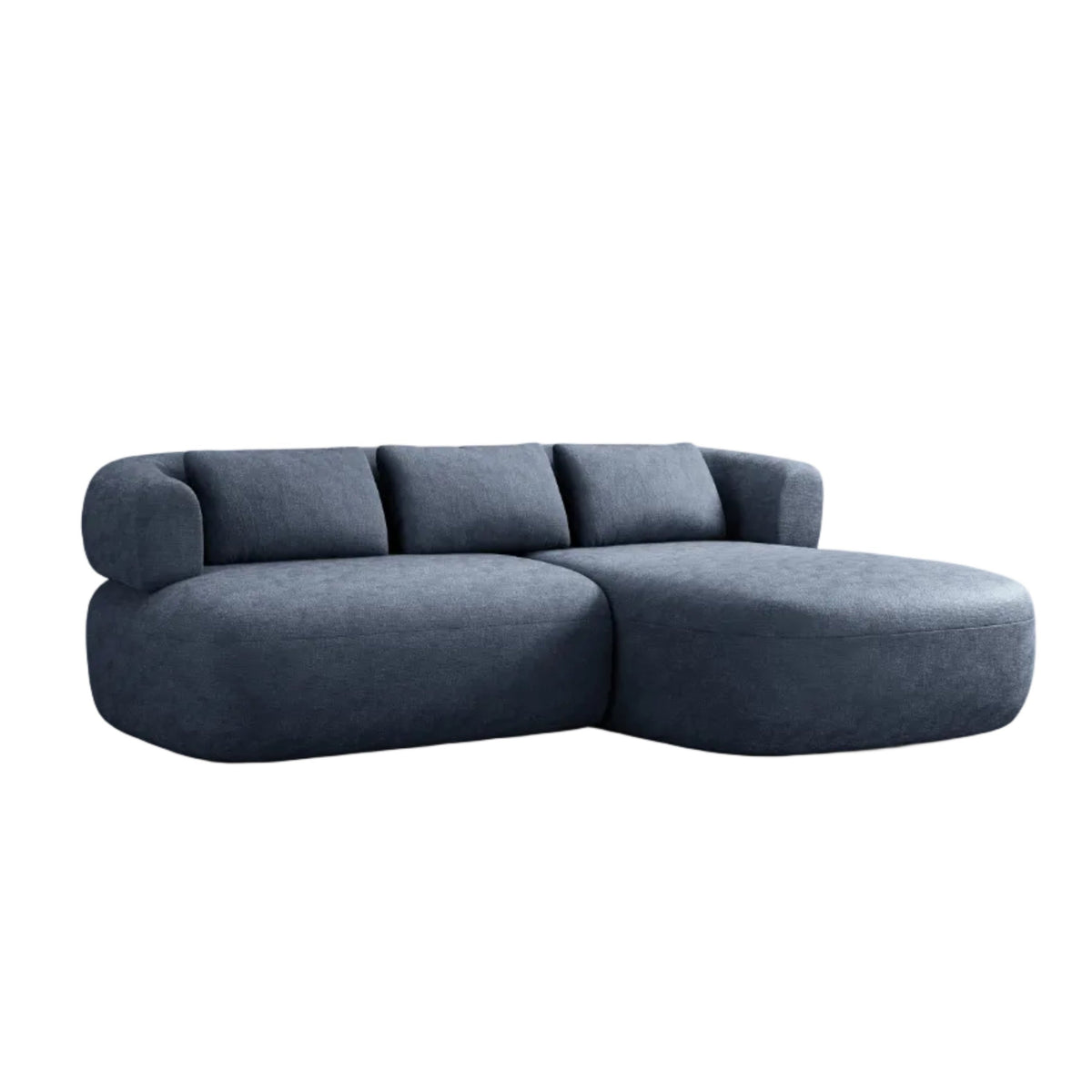 Right-facing 2-seater corner sofa ALDRIN in navy blue chenille