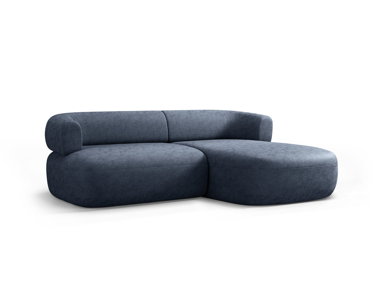 Right-facing 2-seater corner sofa ALDRIN in navy blue chenille