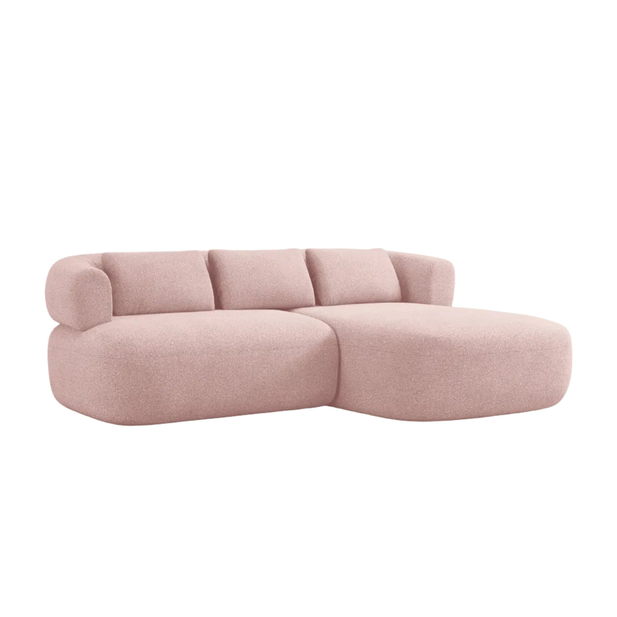 Right-facing 2-seater corner sofa ALDRIN in powder pink boucle