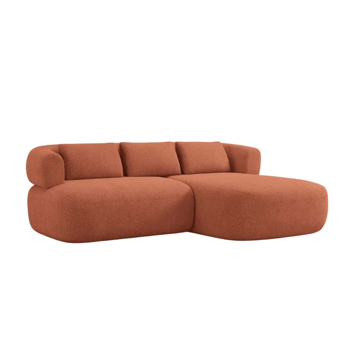 Right-facing 2-seater corner sofa ALDRIN in brick boucle