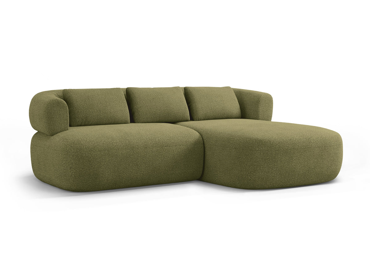 Right-facing 2-seater corner sofa ALDRIN in green boucle