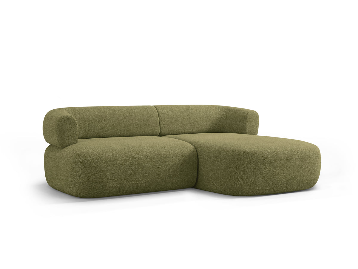 Right-facing 2-seater corner sofa ALDRIN in green boucle