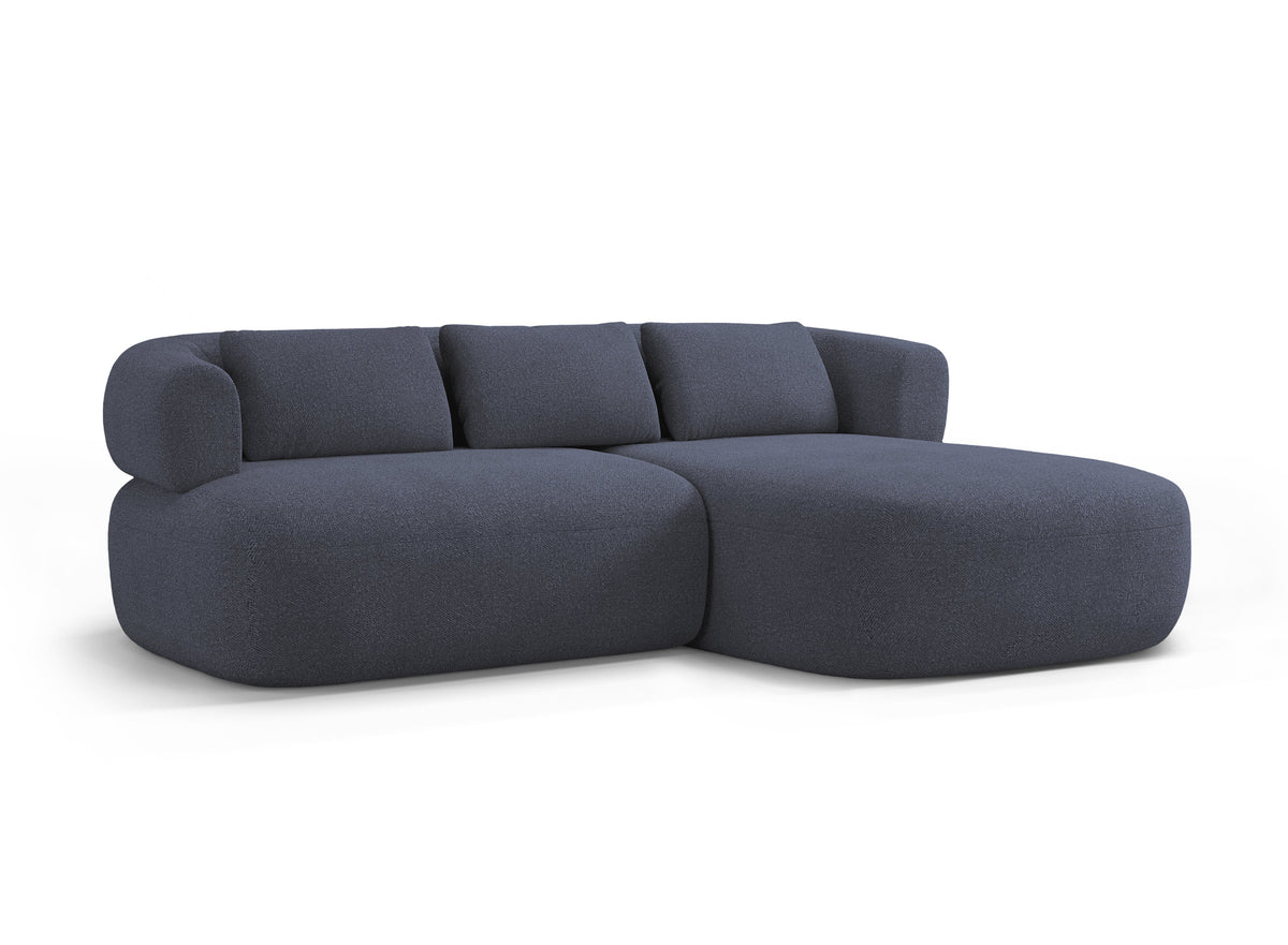 Right-facing 2-seater corner sofa ALDRIN in navy blue boucle