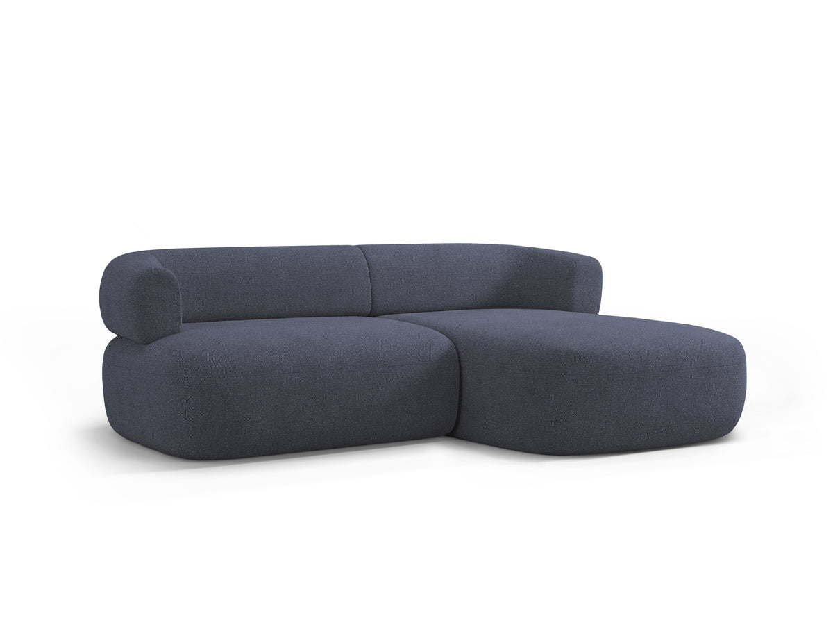 Right-facing 2-seater corner sofa ALDRIN in navy blue boucle