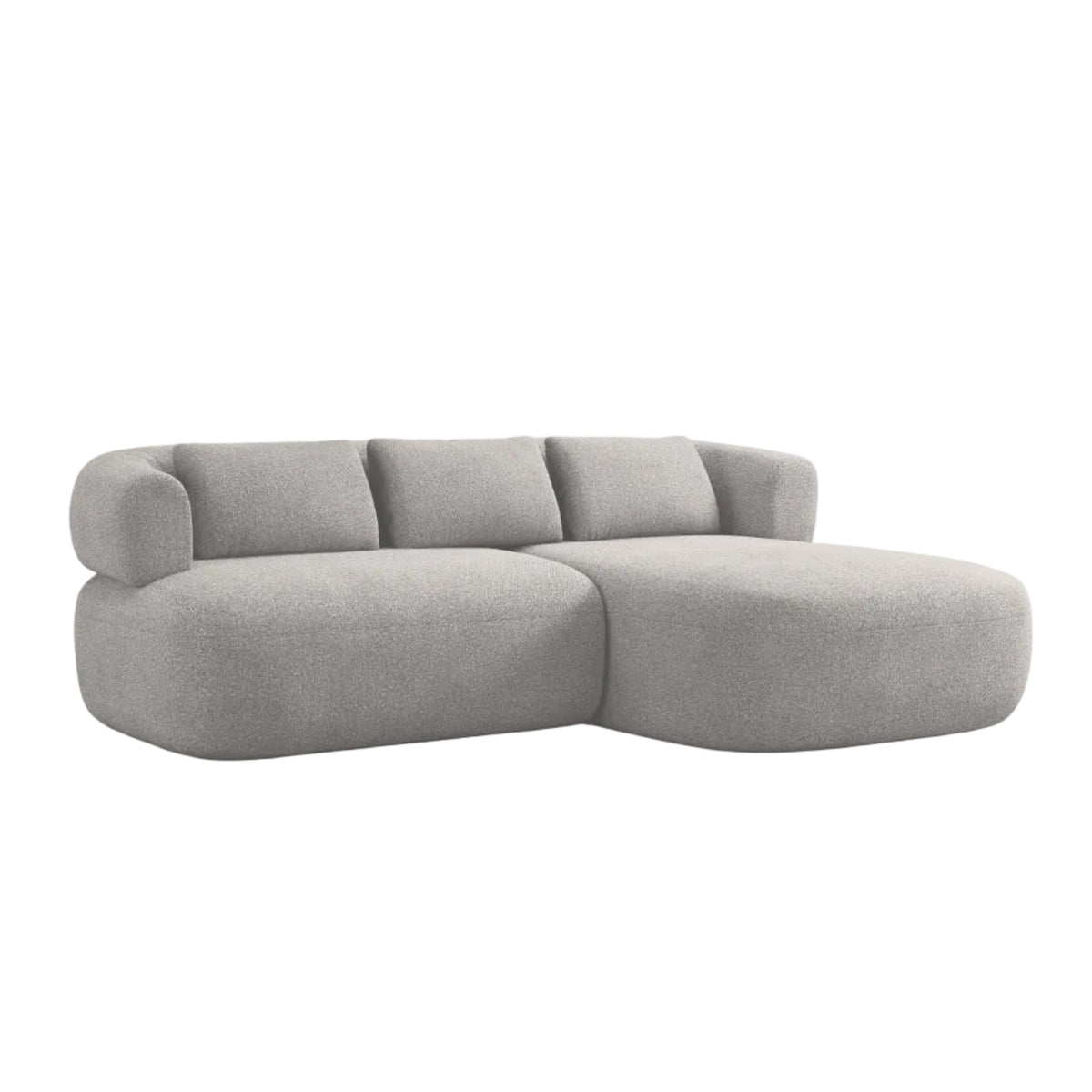 Right-facing 2-seater corner sofa ALDRIN in light gray boucle