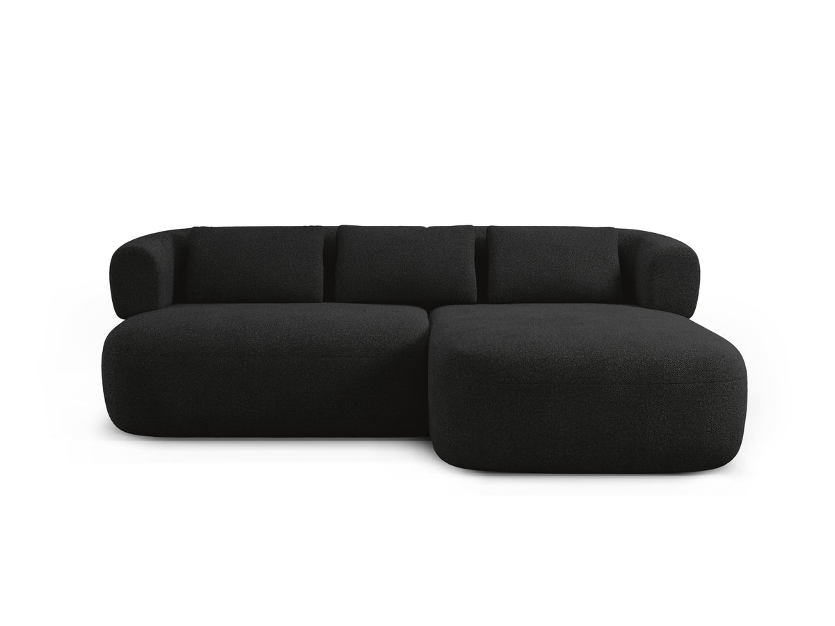 Right-facing 2-seater corner sofa ALDRIN in black boucle