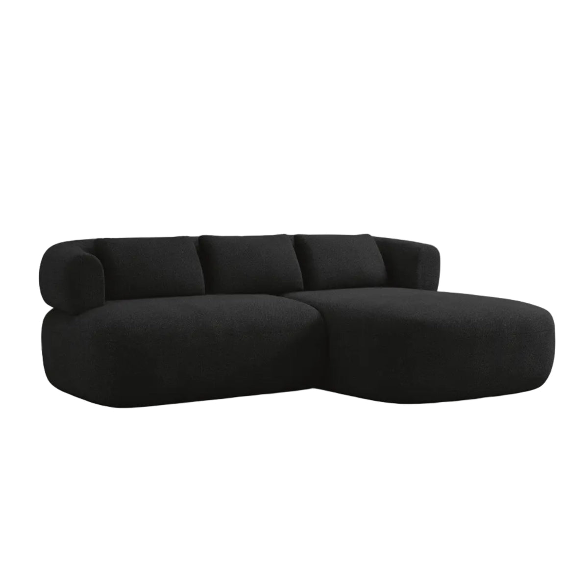 Right-facing 2-seater corner sofa ALDRIN in black boucle