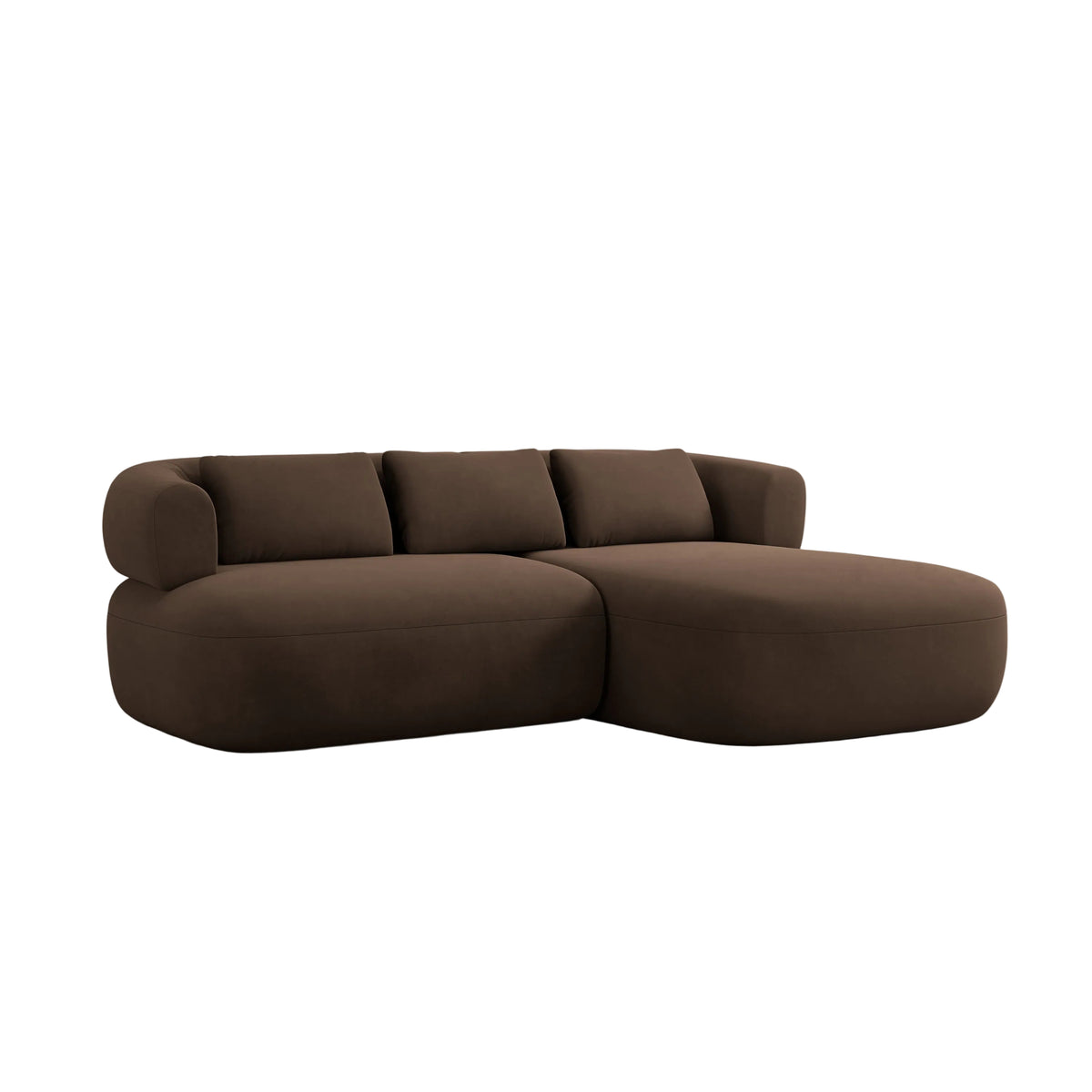 Chocolate velvet right-facing two-seater corner sofa ALDRIN