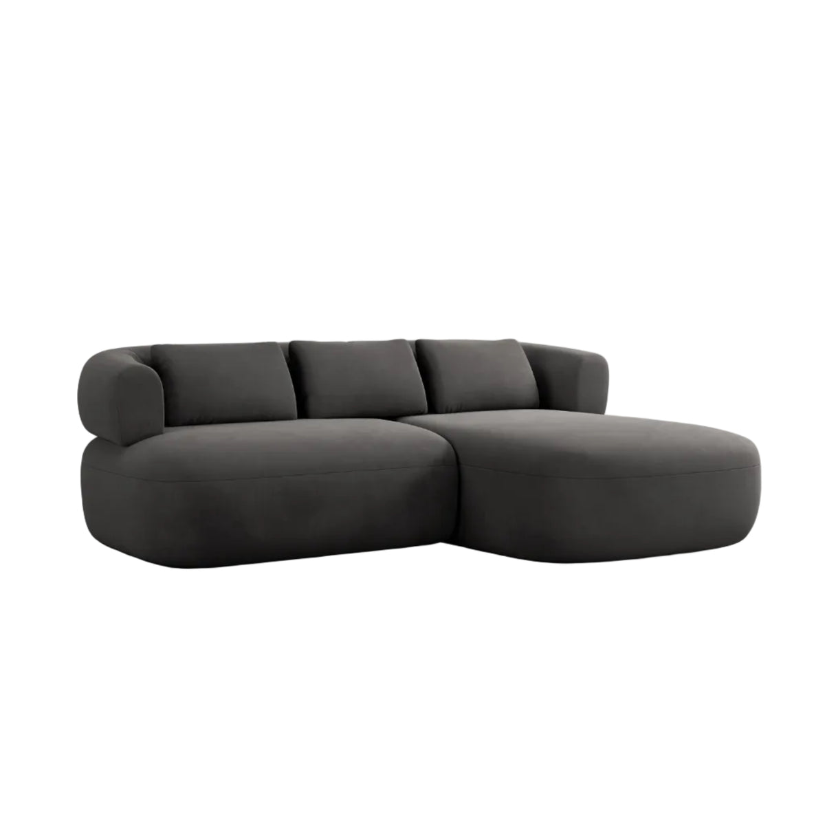 Velvet corner sofa for two, right-facing, ALDRIN in dark gray.
