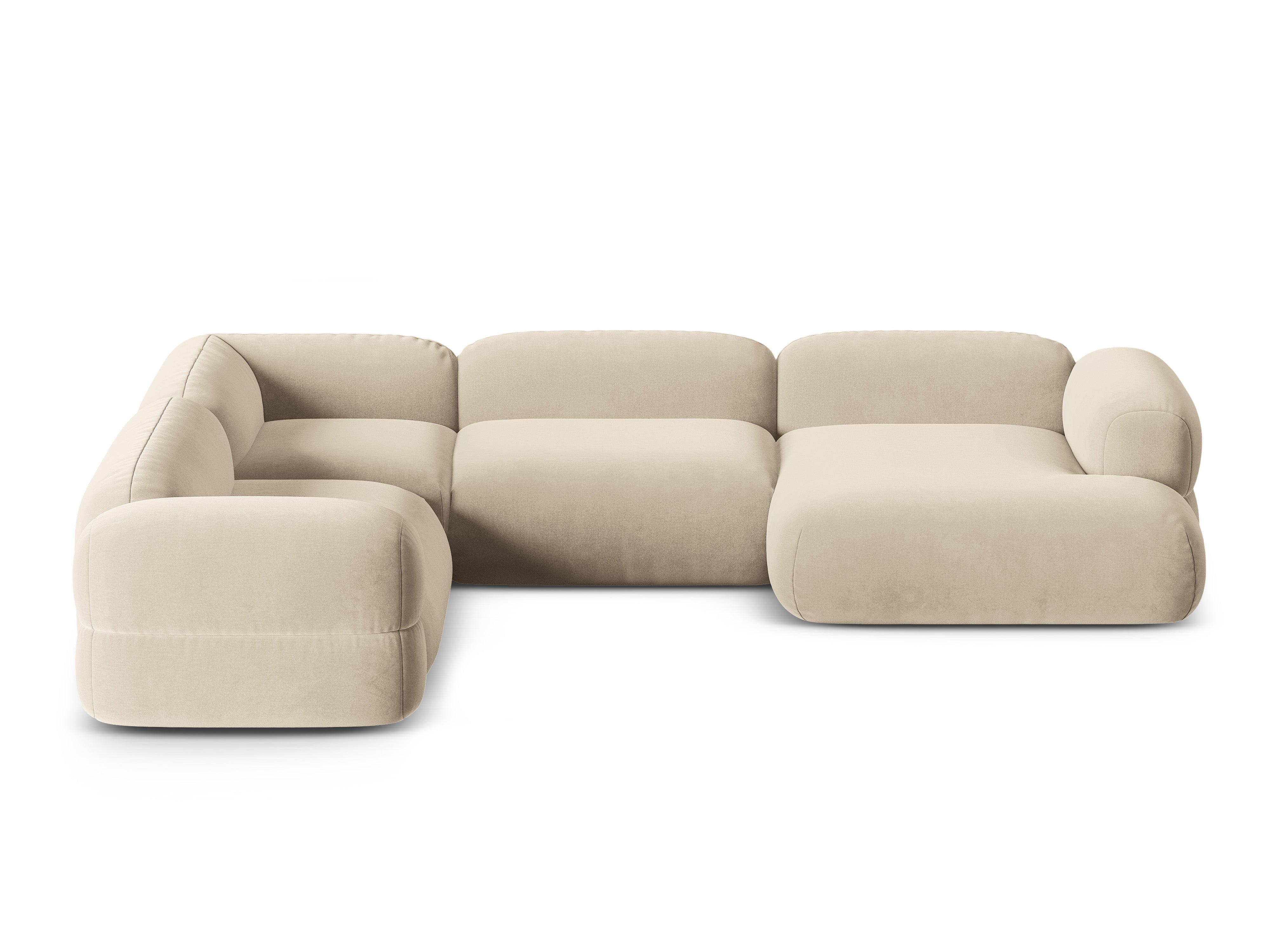 Samt-U-Form-Ecksofa links ROGER hellbeige