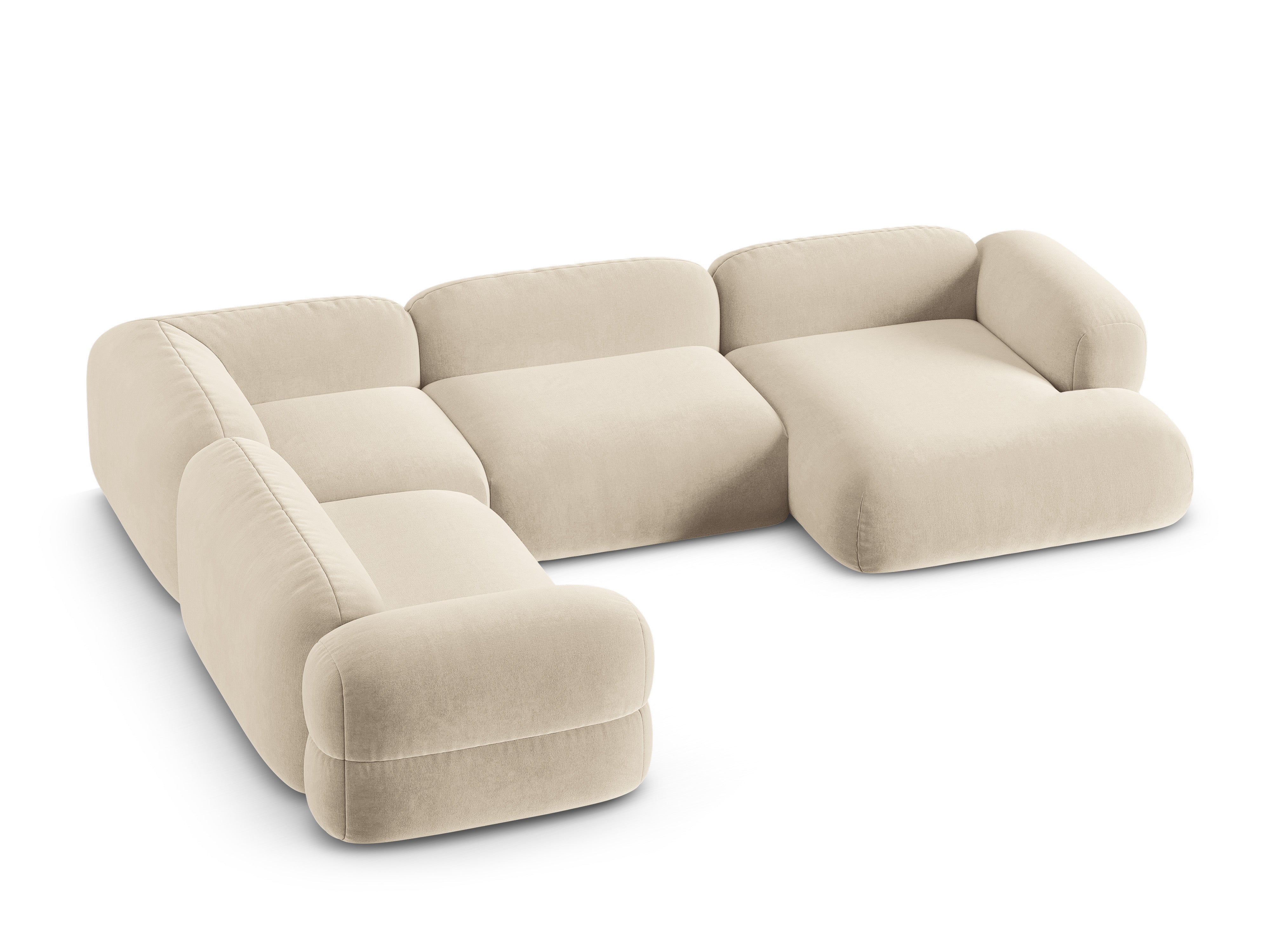 Samt-U-Form-Ecksofa links ROGER hellbeige
