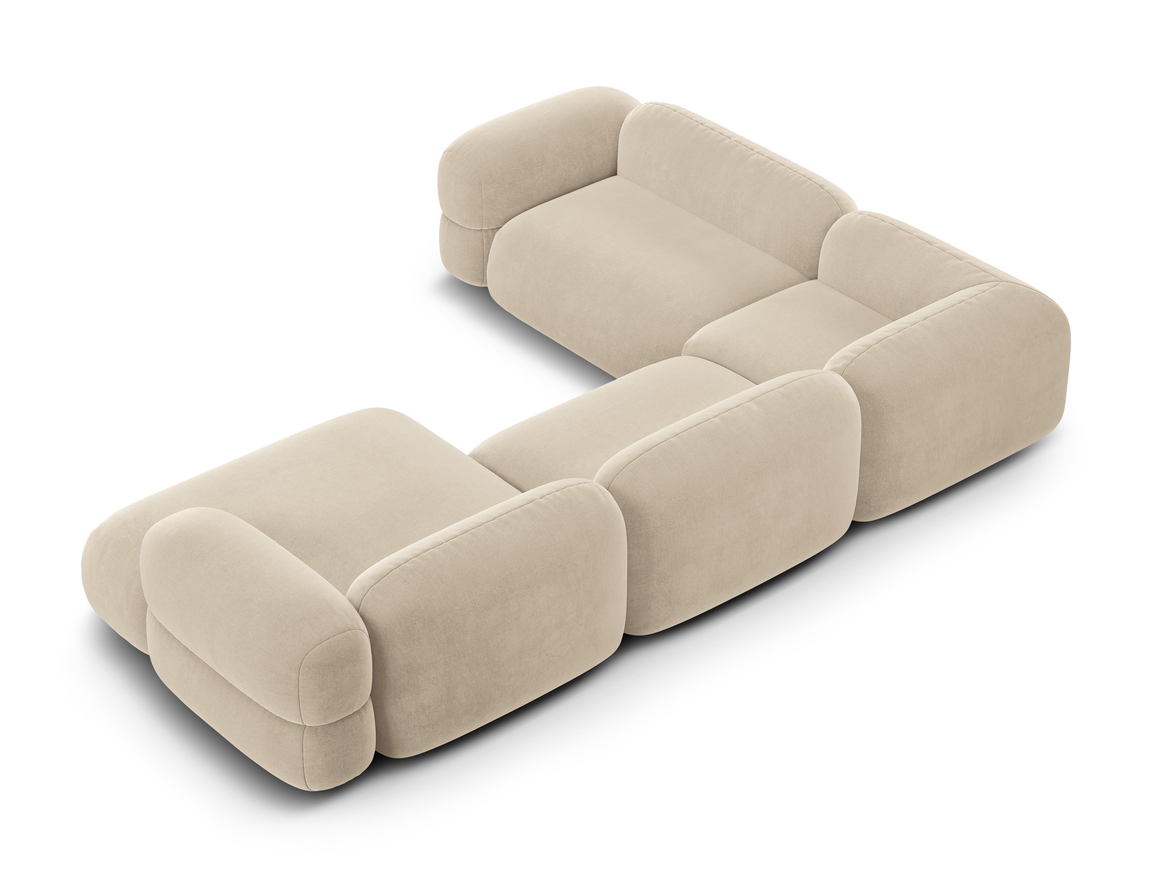 Samt-U-Form-Ecksofa links ROGER hellbeige