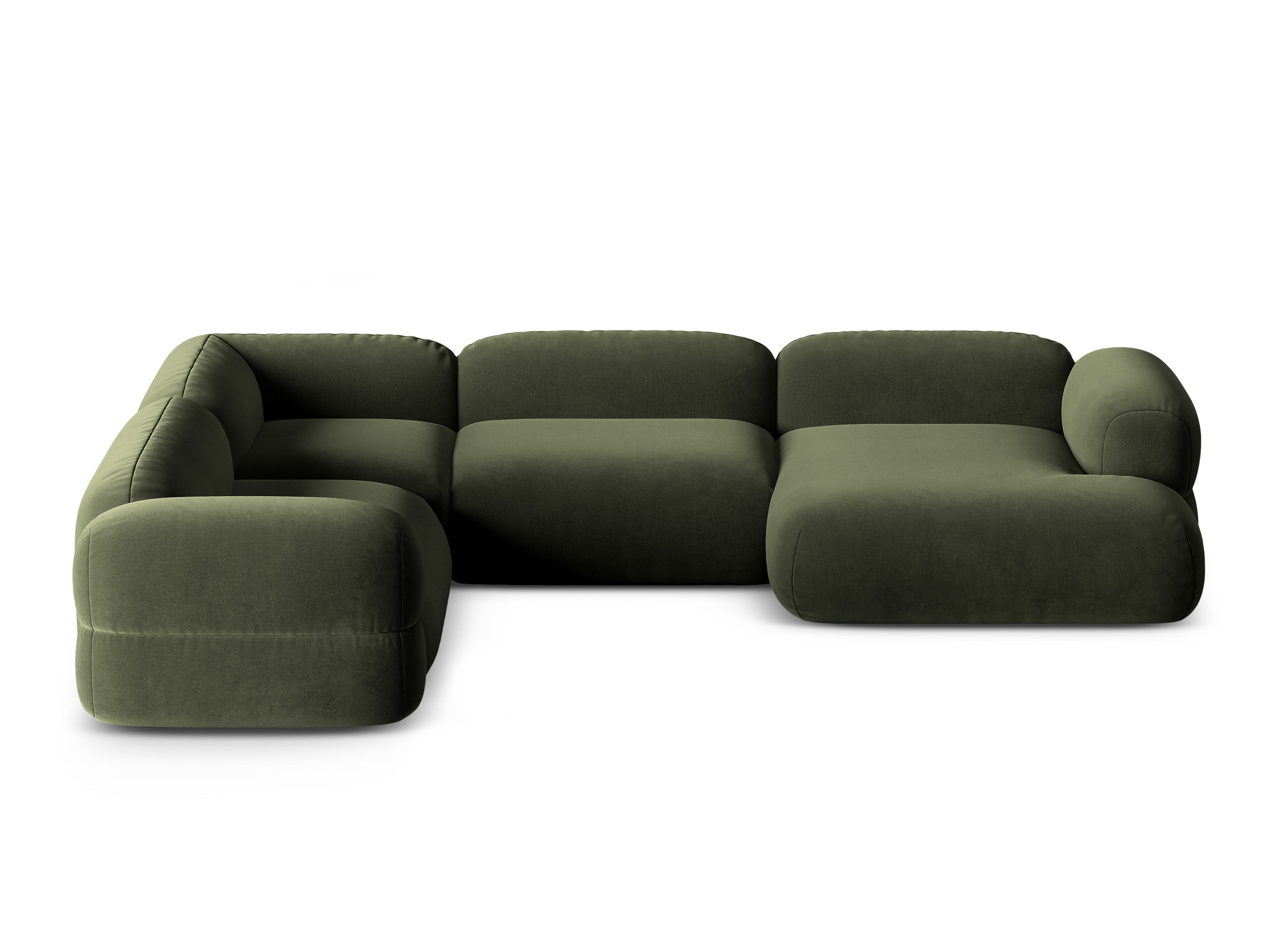 Samt-U-förmiger Ecksofa links ROGER olivgrün
