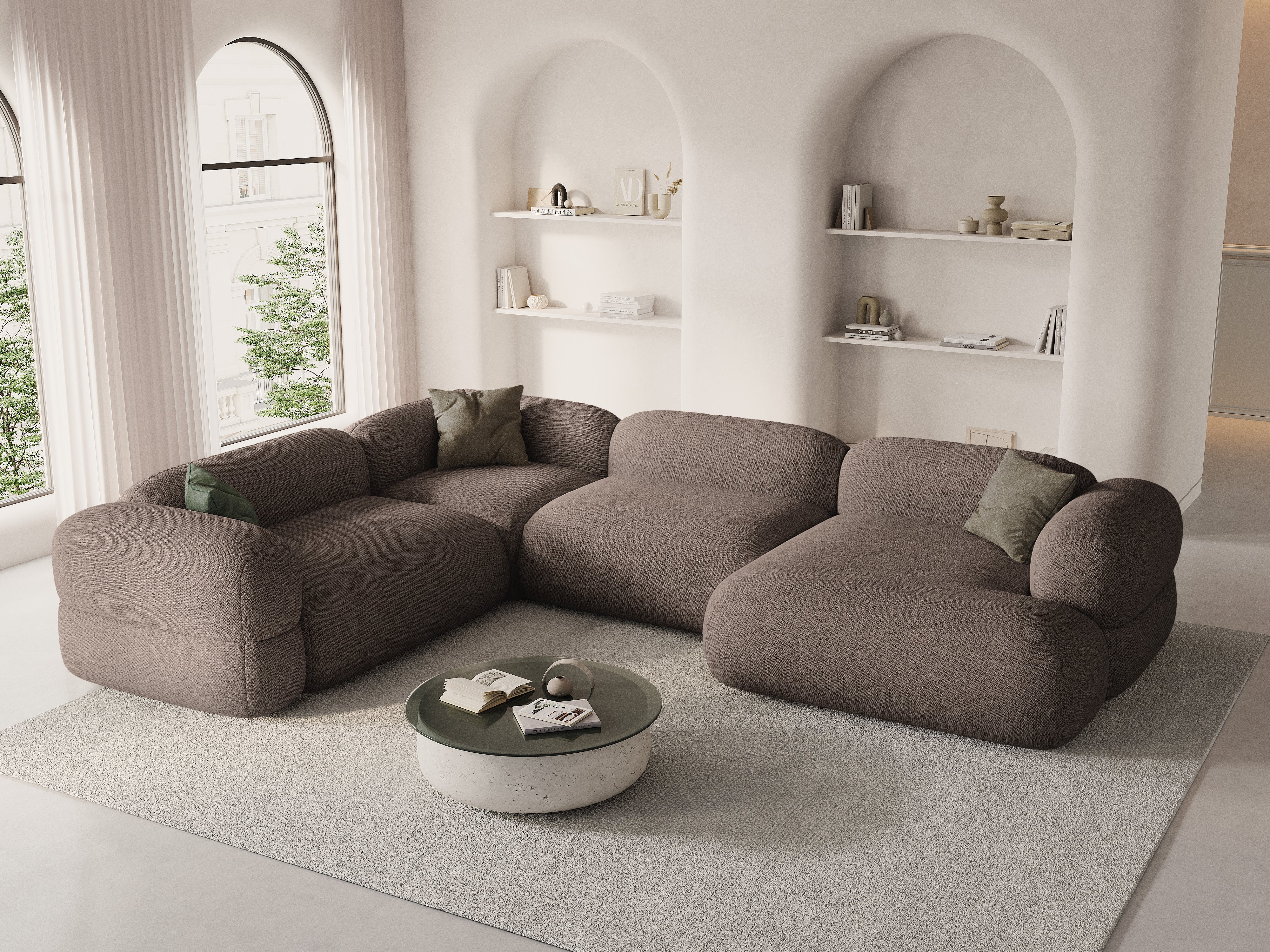 Left-facing U-shaped corner sofa ROGER cappuccino chenille