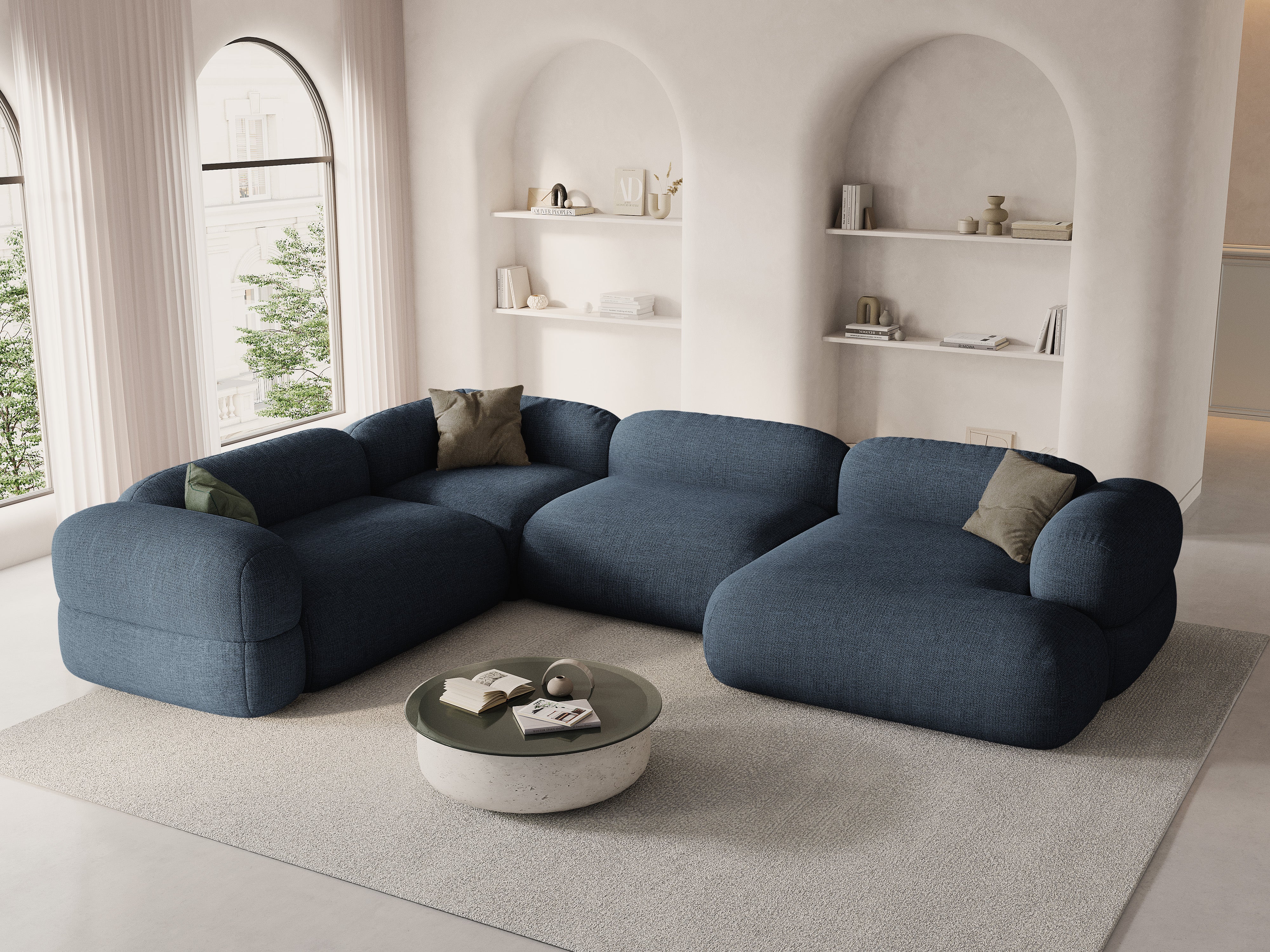 U-förmiger linker Ecksofa ROGER dunkelblauer Chenille