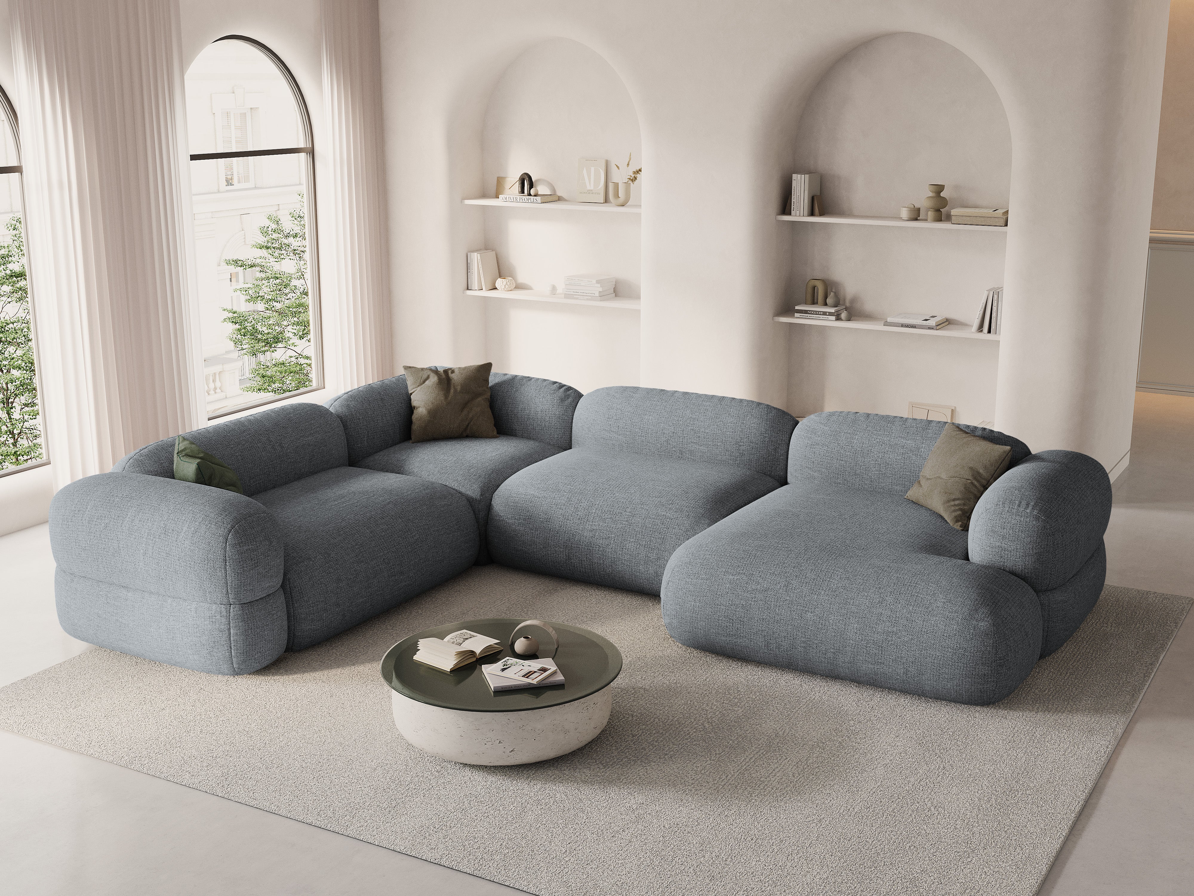 U-förmiger linker Ecksofa ROGER graues Chenille