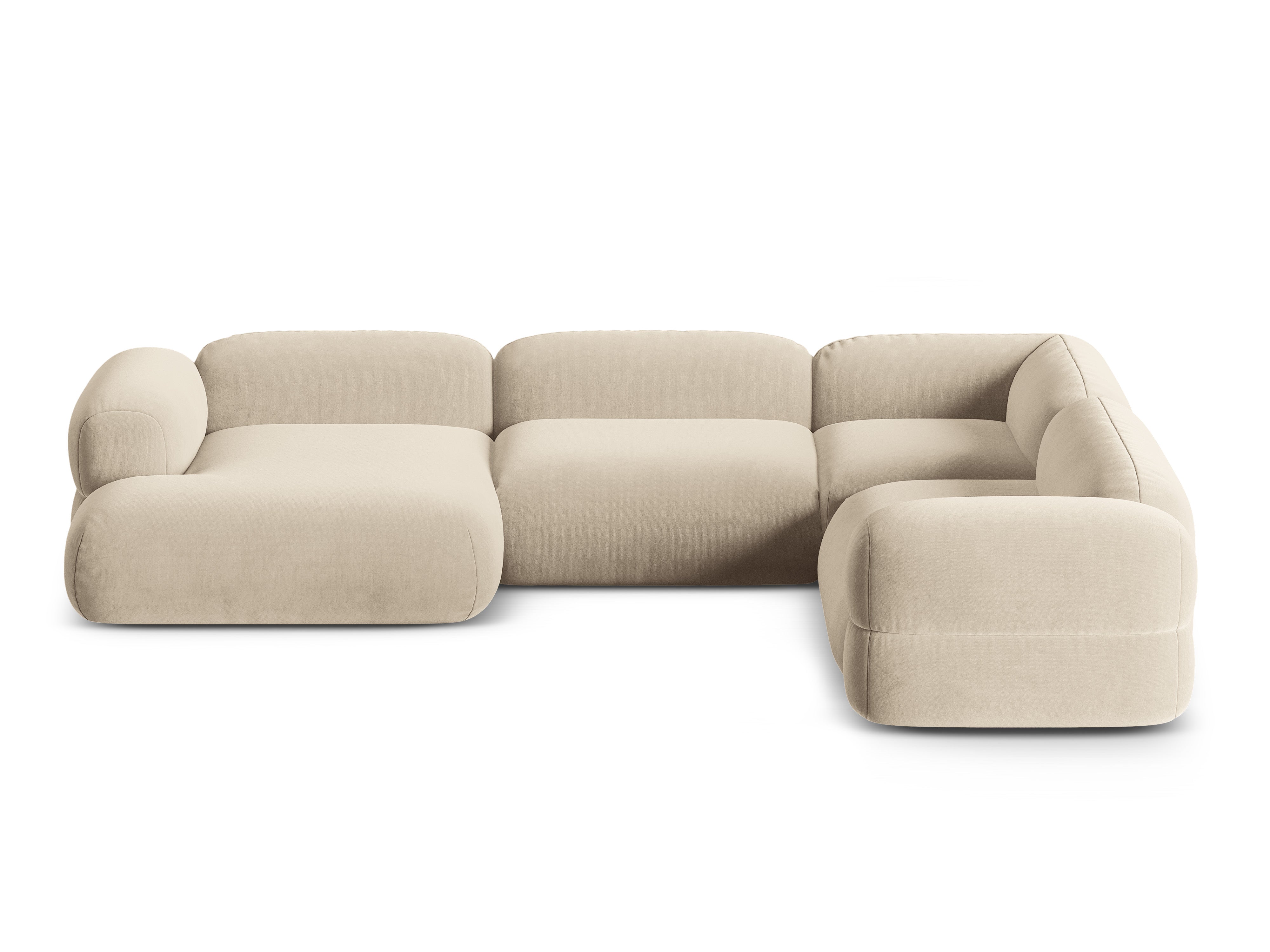 Right-facing U-shaped velvet corner sofa ROGER light beige