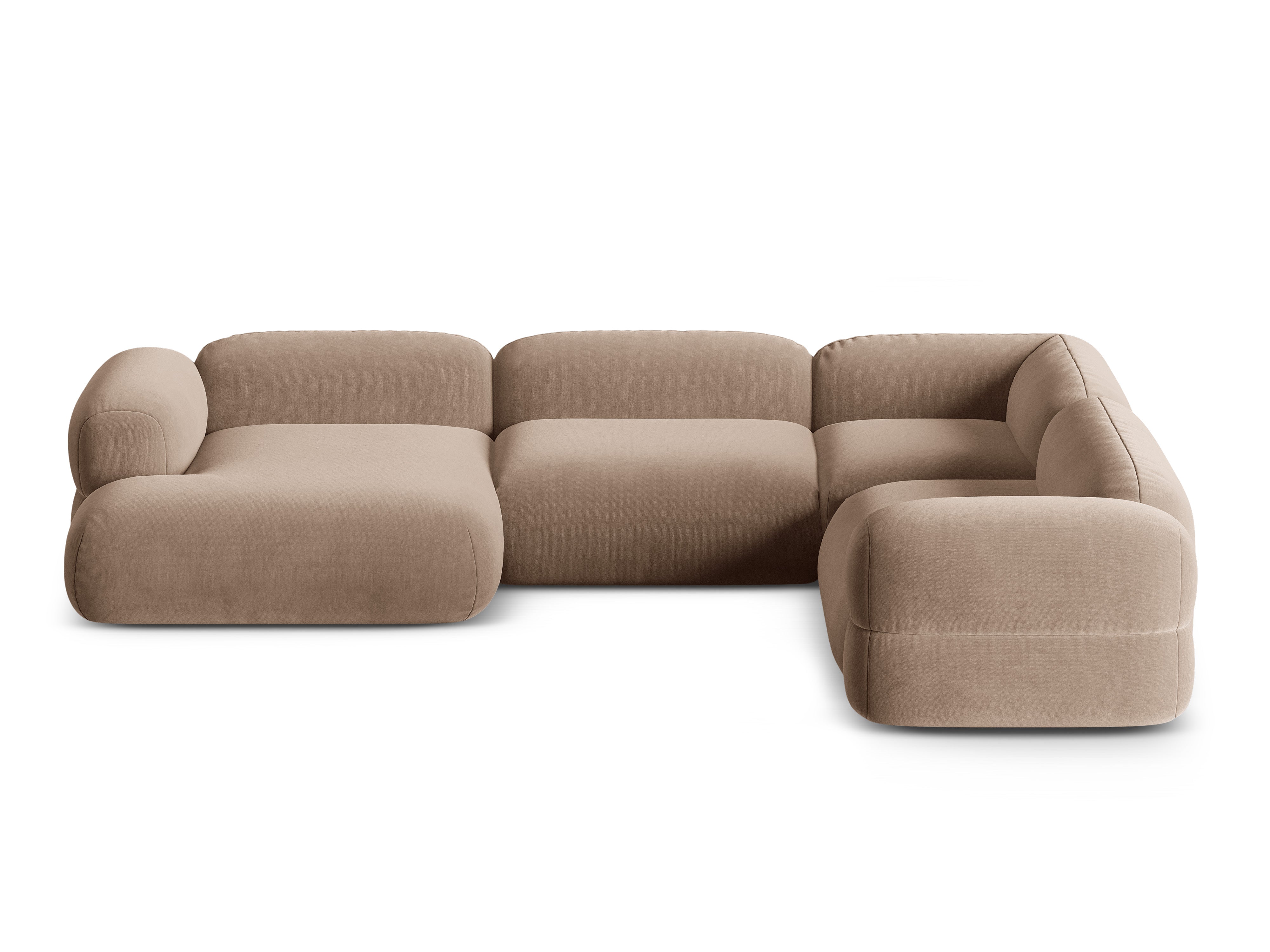 Samt-U-Form-Ecksofa rechts ROGER dunkelbeige