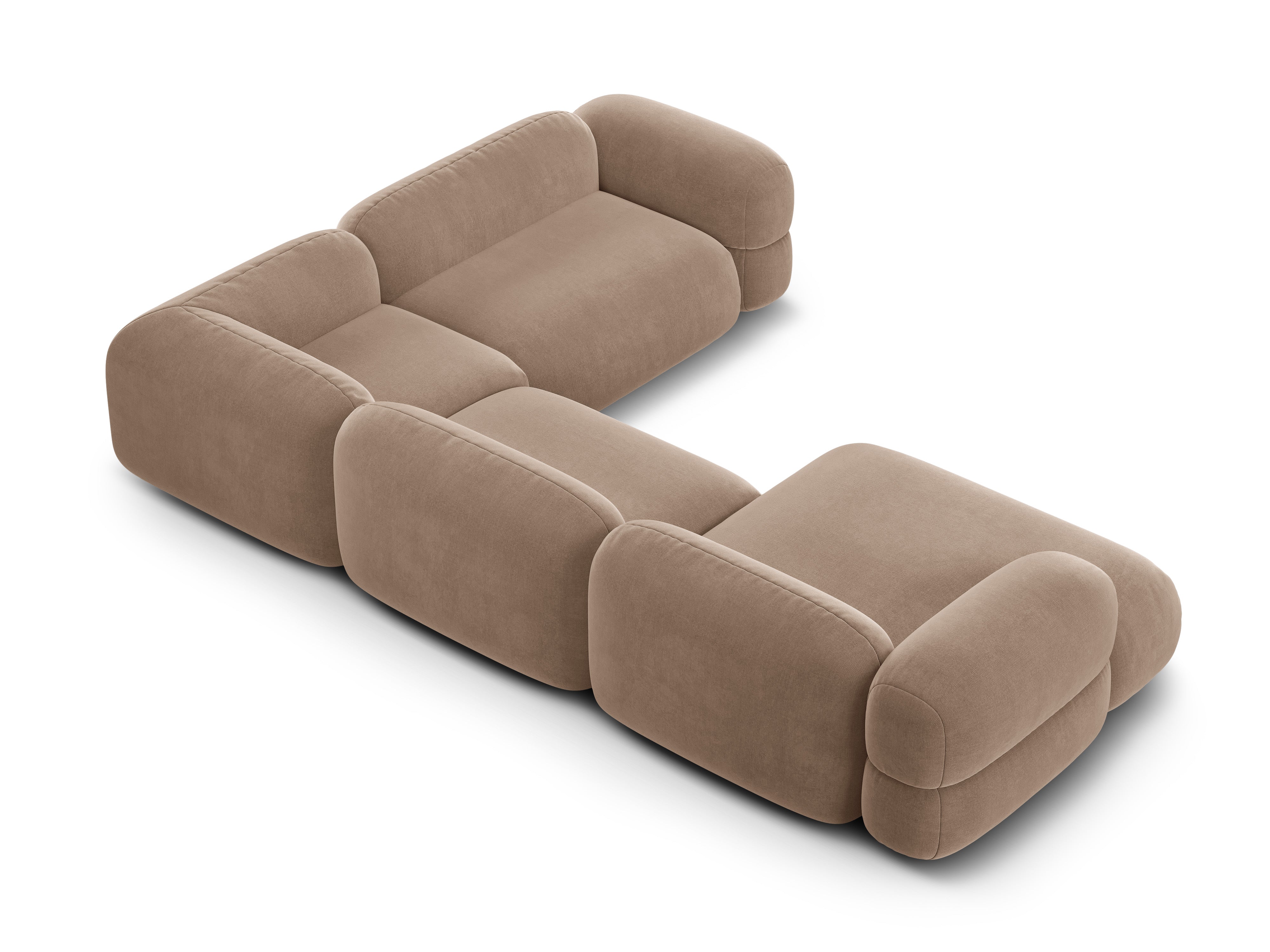 Samt-U-Form-Ecksofa rechts ROGER dunkelbeige