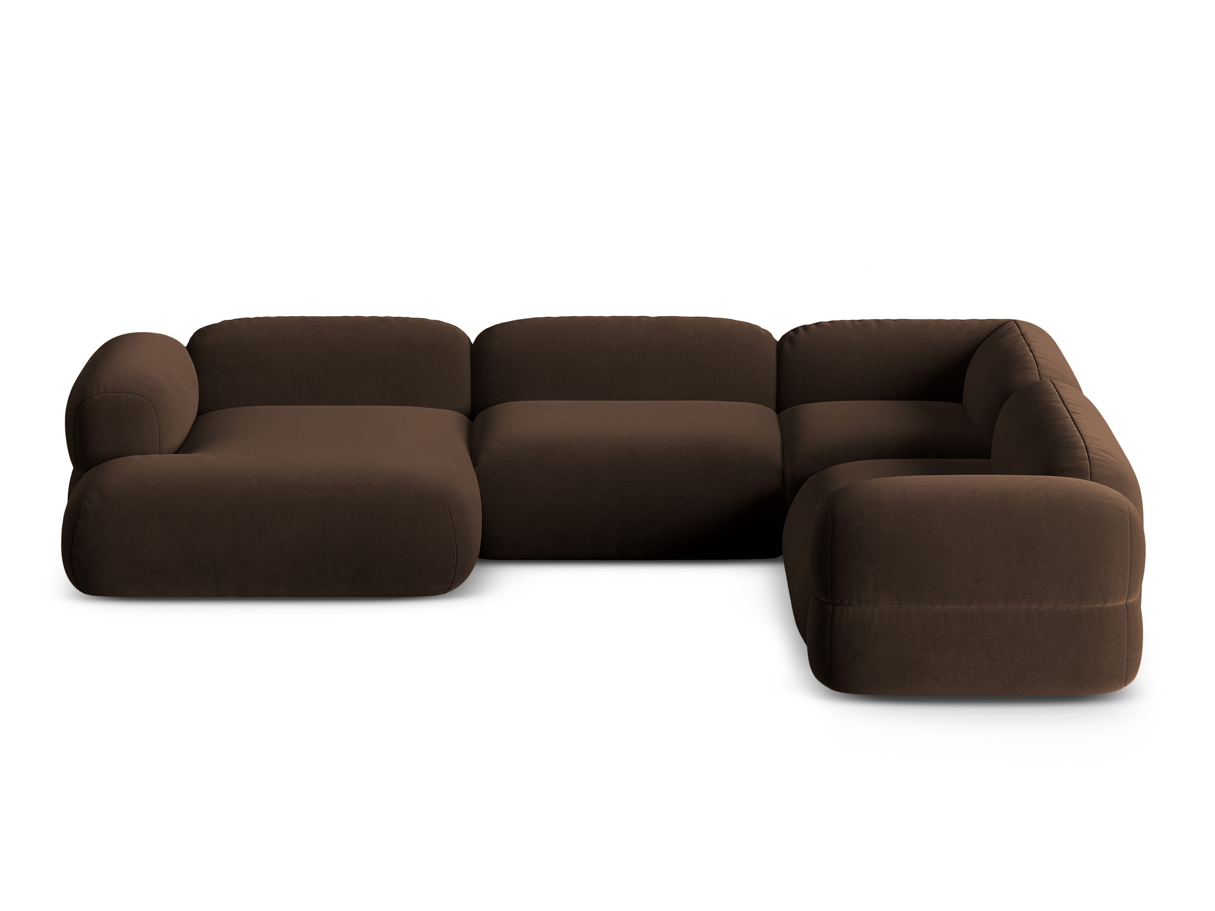 Samt-U-Form-Ecksofa rechts ROGER schokoladenbraun