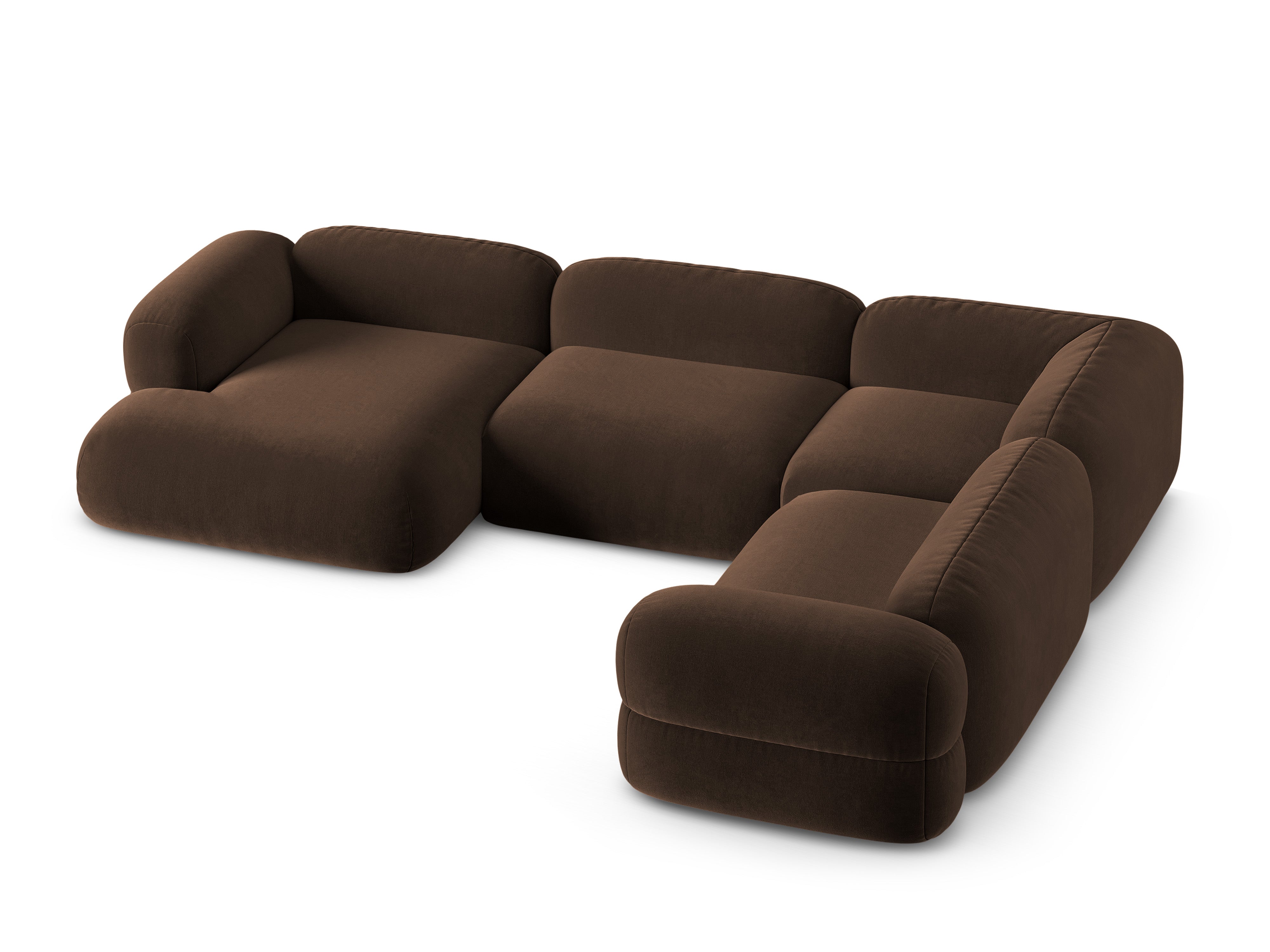 Samt-U-Form-Ecksofa rechts ROGER schokoladenbraun