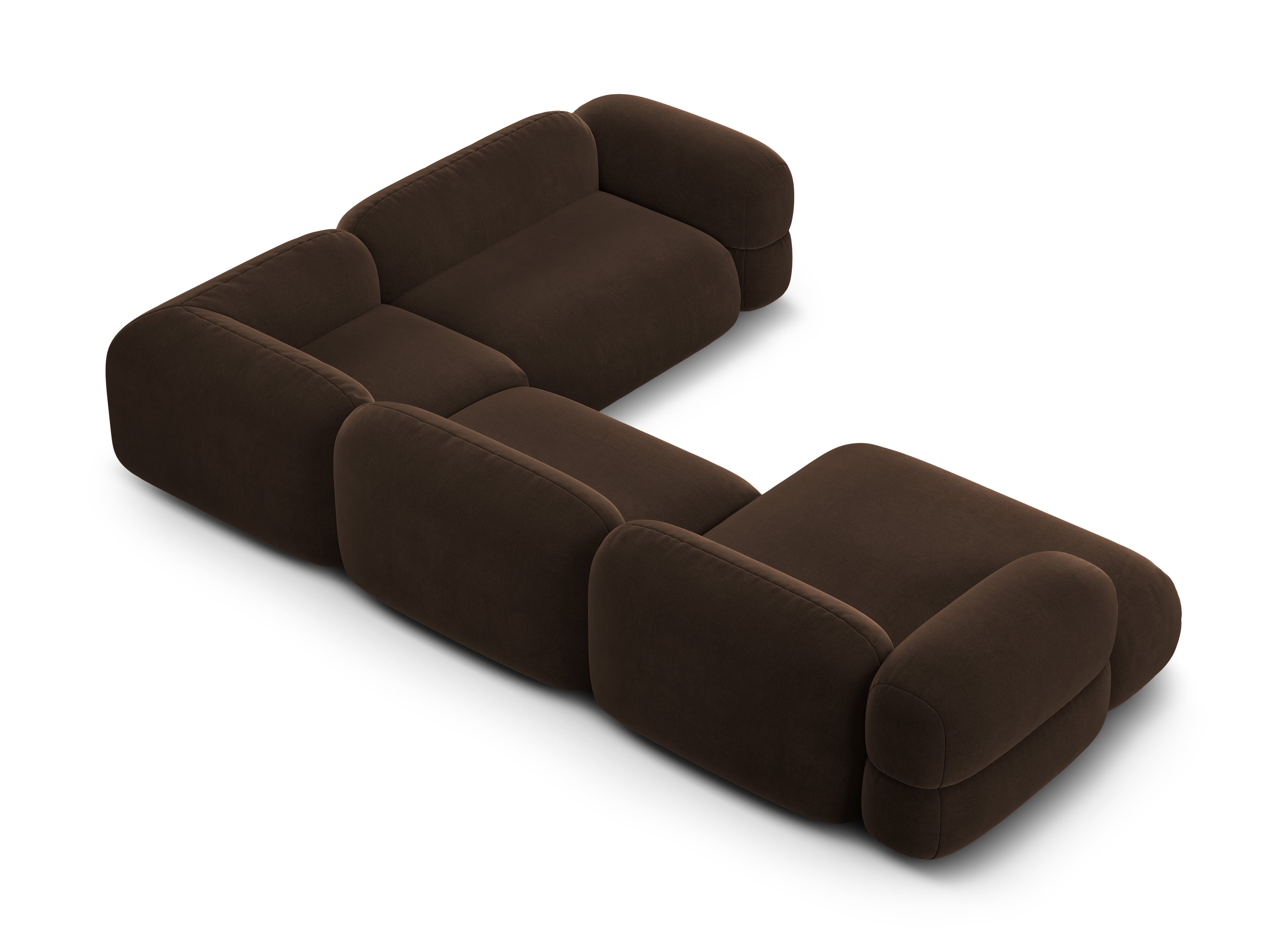 Samt-U-Form-Ecksofa rechts ROGER schokoladenbraun