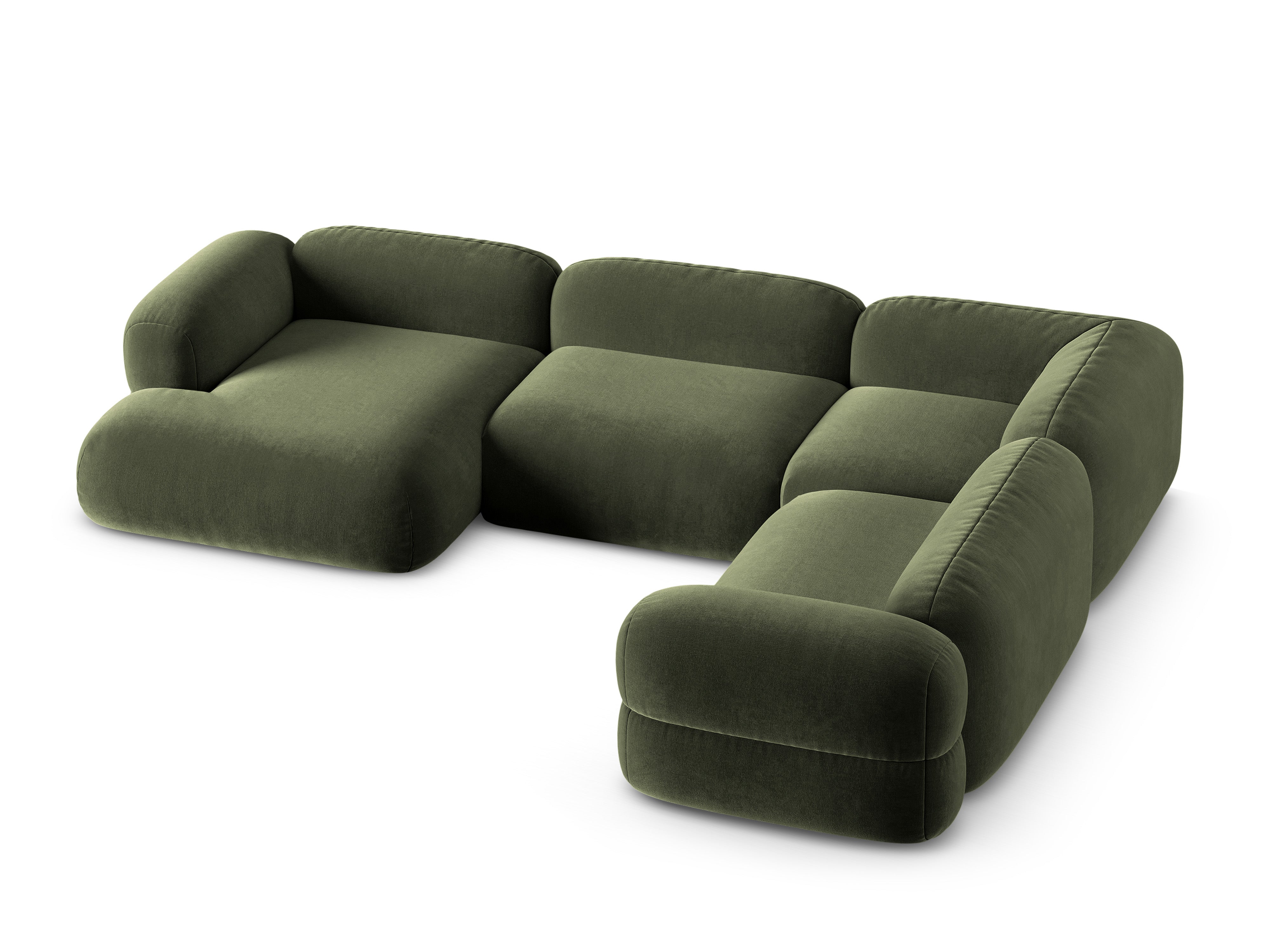 Samt-U-Form-Couch rechts ROGER olivgrün