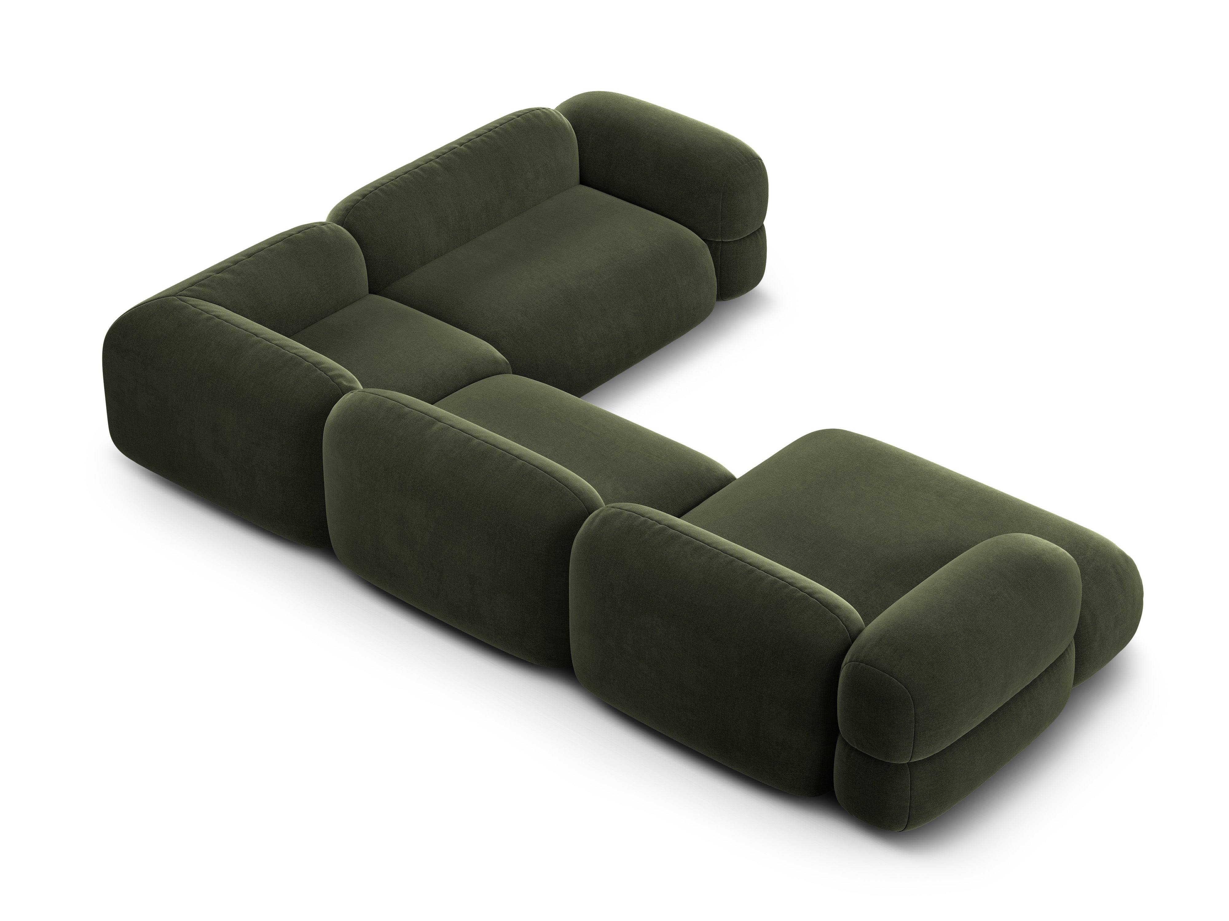 Samt-U-Form-Couch rechts ROGER olivgrün