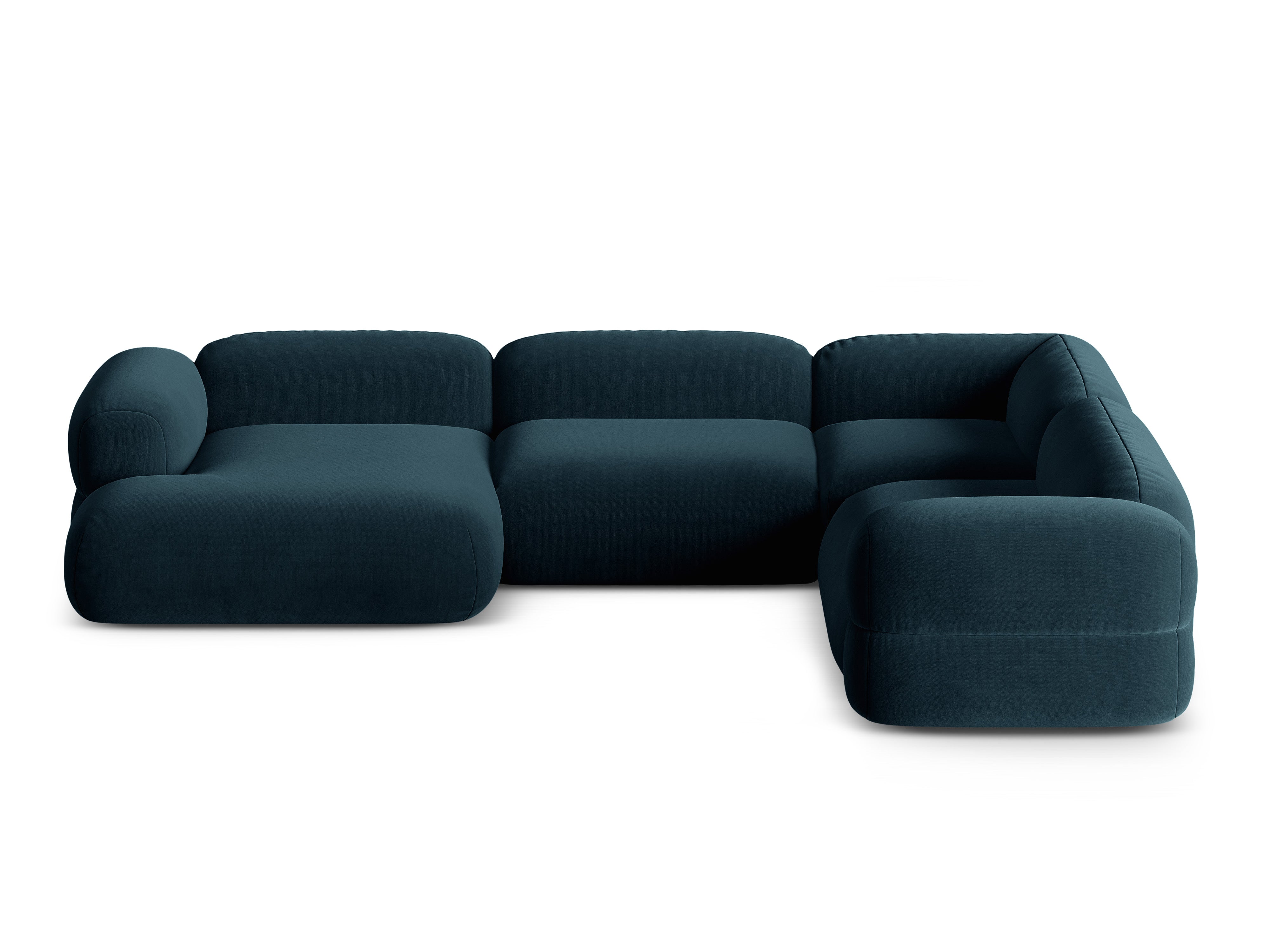 Samt-U-Form-Ecksofa rechts ROGER petrolblau