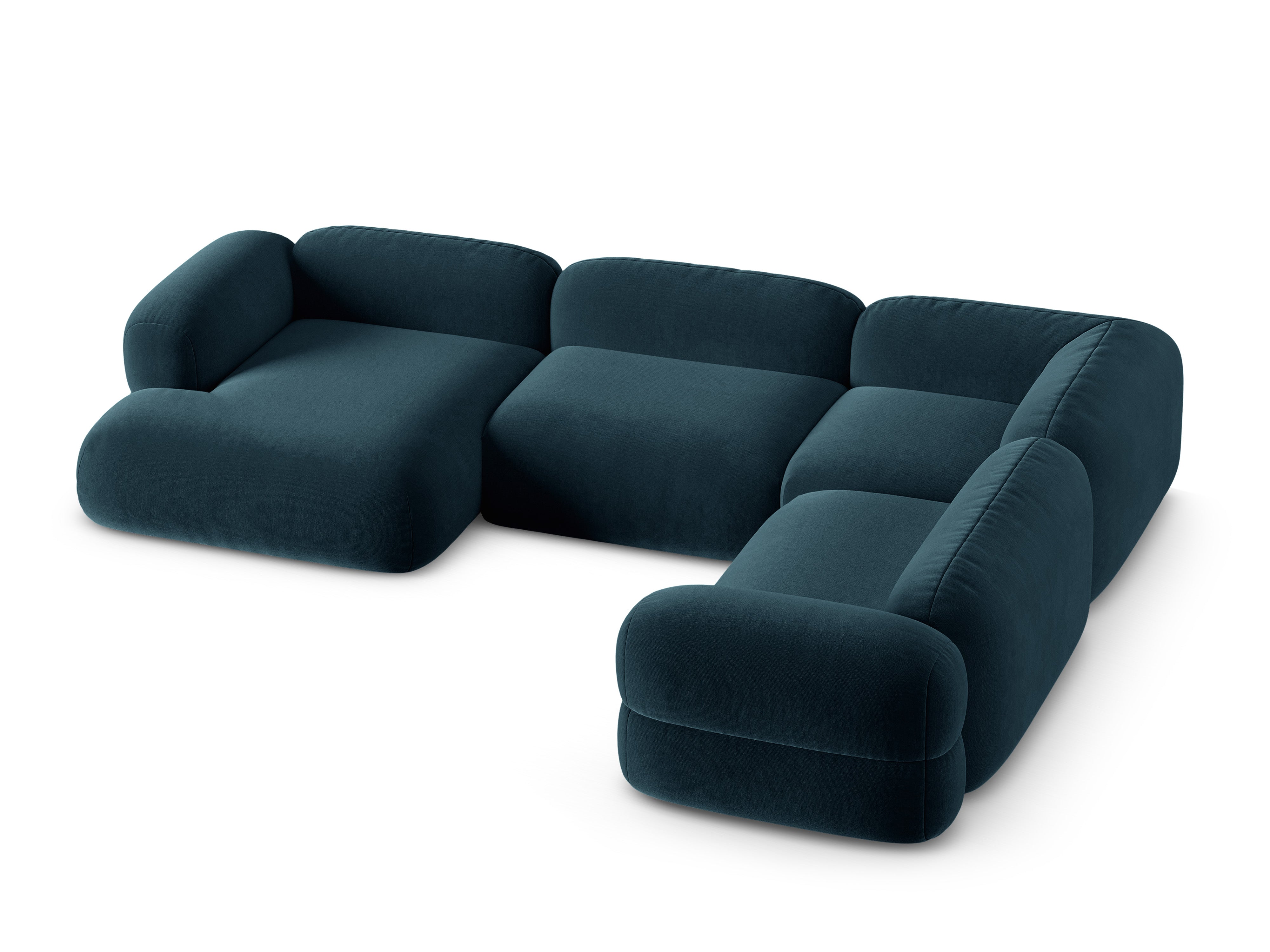 Samt-U-Form-Ecksofa rechts ROGER petrolblau