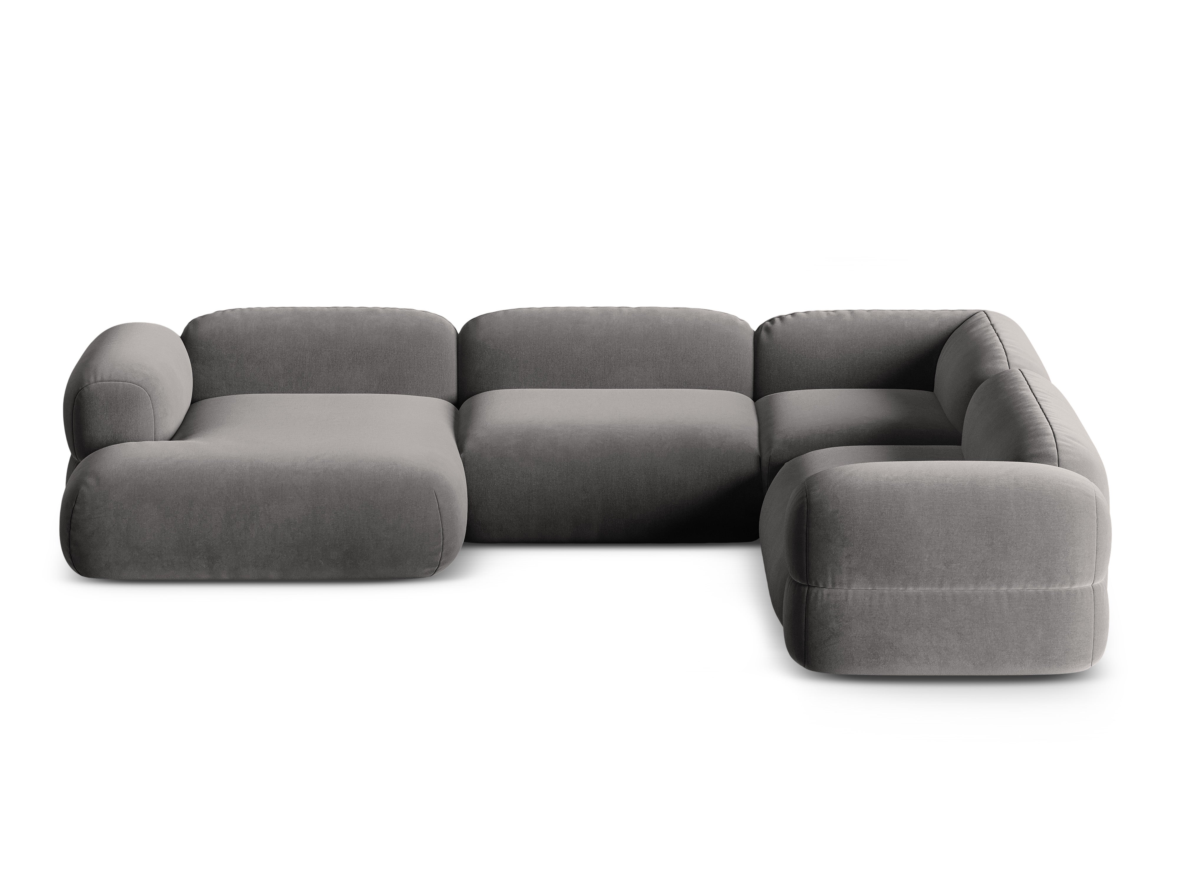 Samt-U-Form-Ecksofa rechts ROGER grau