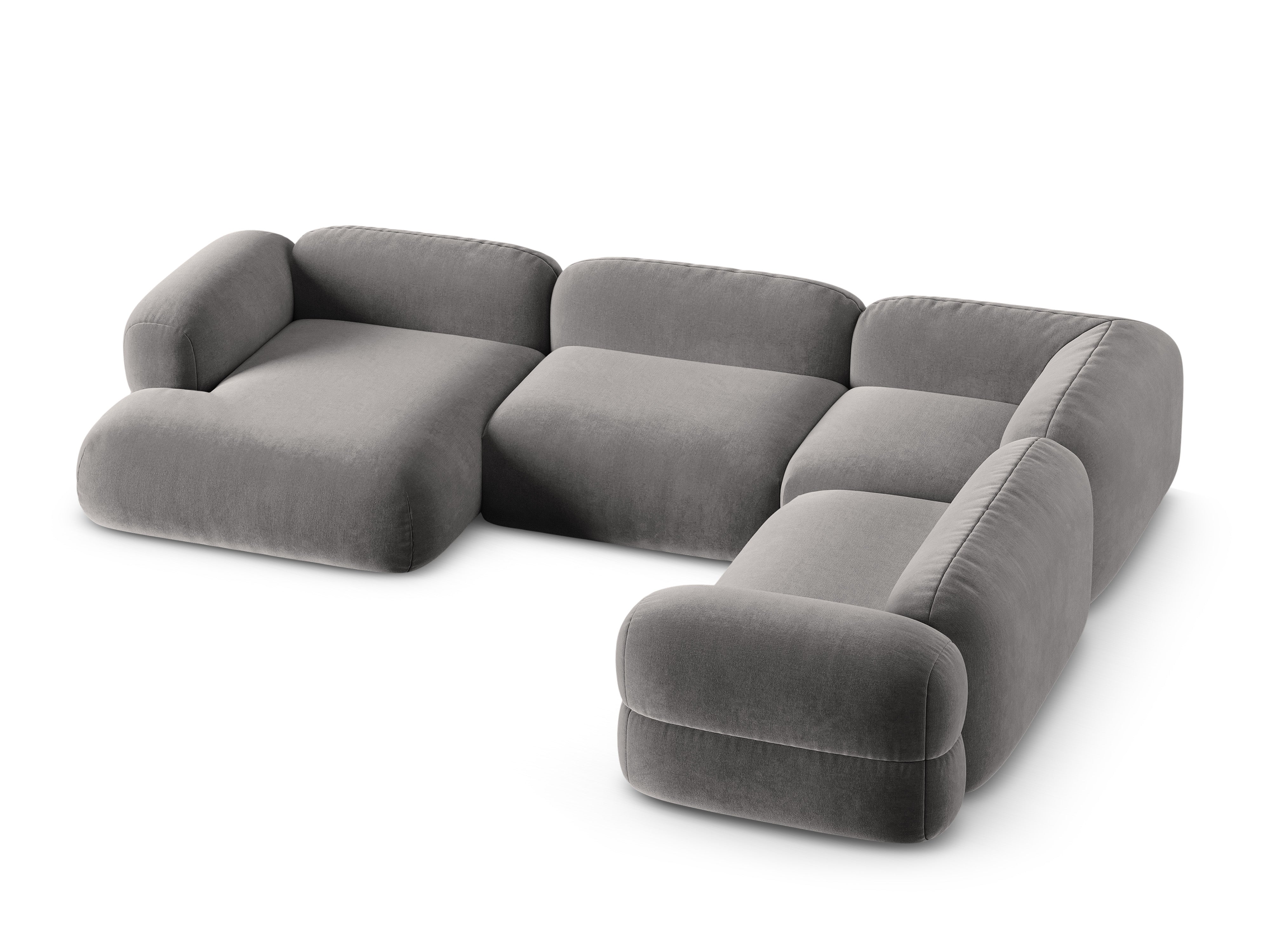 Samt-U-Form-Ecksofa rechts ROGER grau