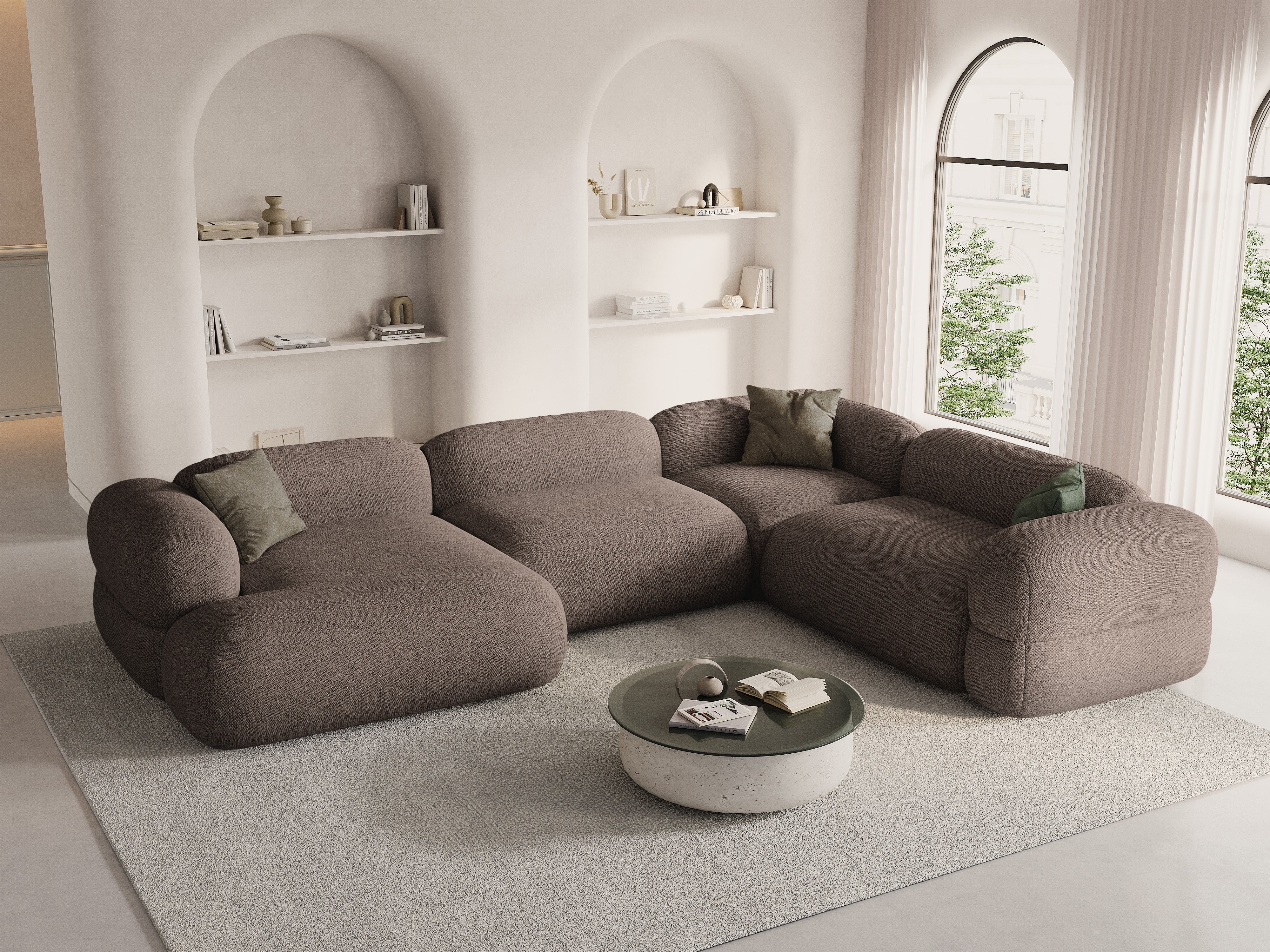 U-förmiger Ecksofa rechts ROGER cappuccino Chenille