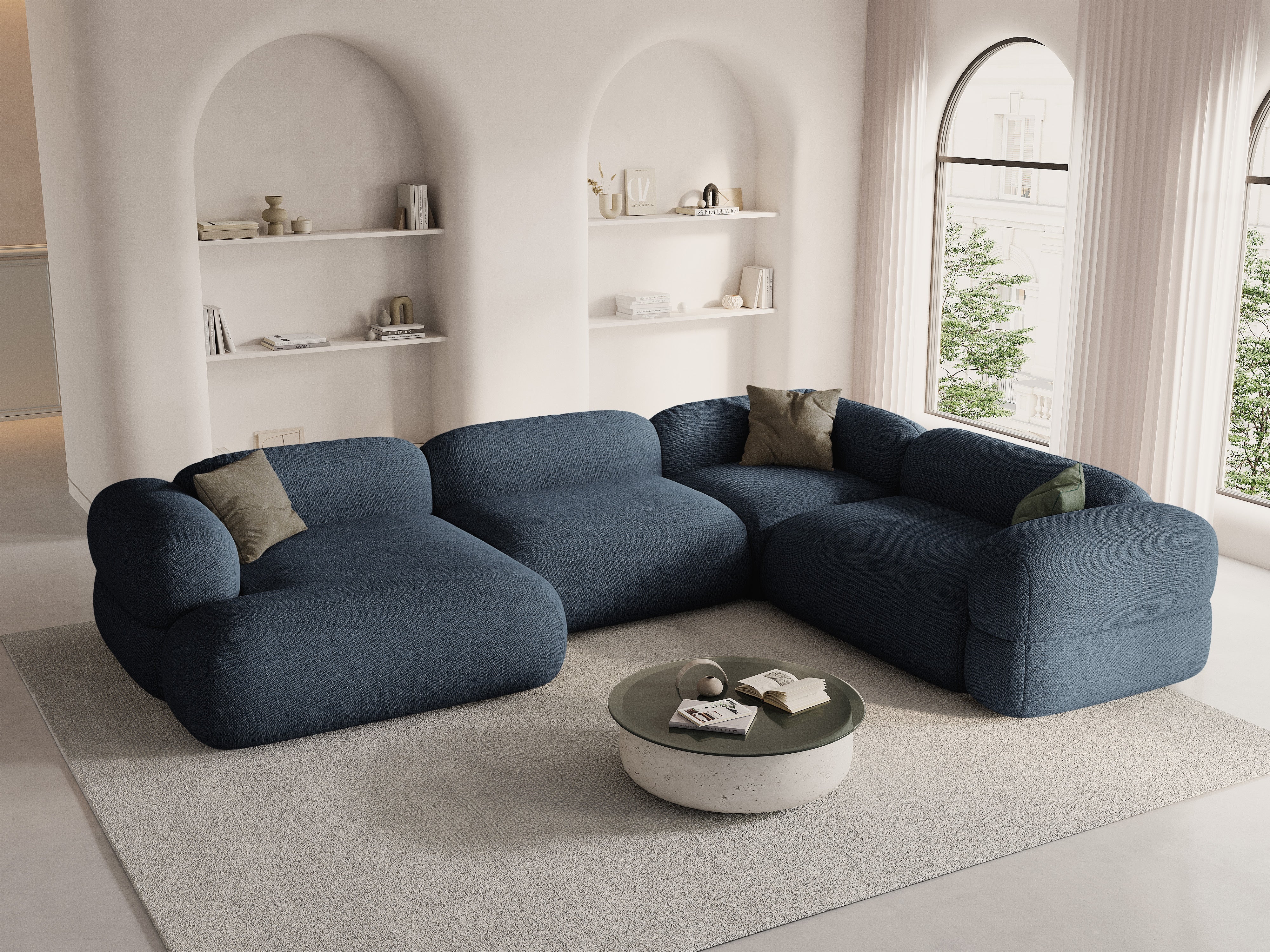 U-förmiger Ecksofa rechts ROGER dunkelblaues Chenille