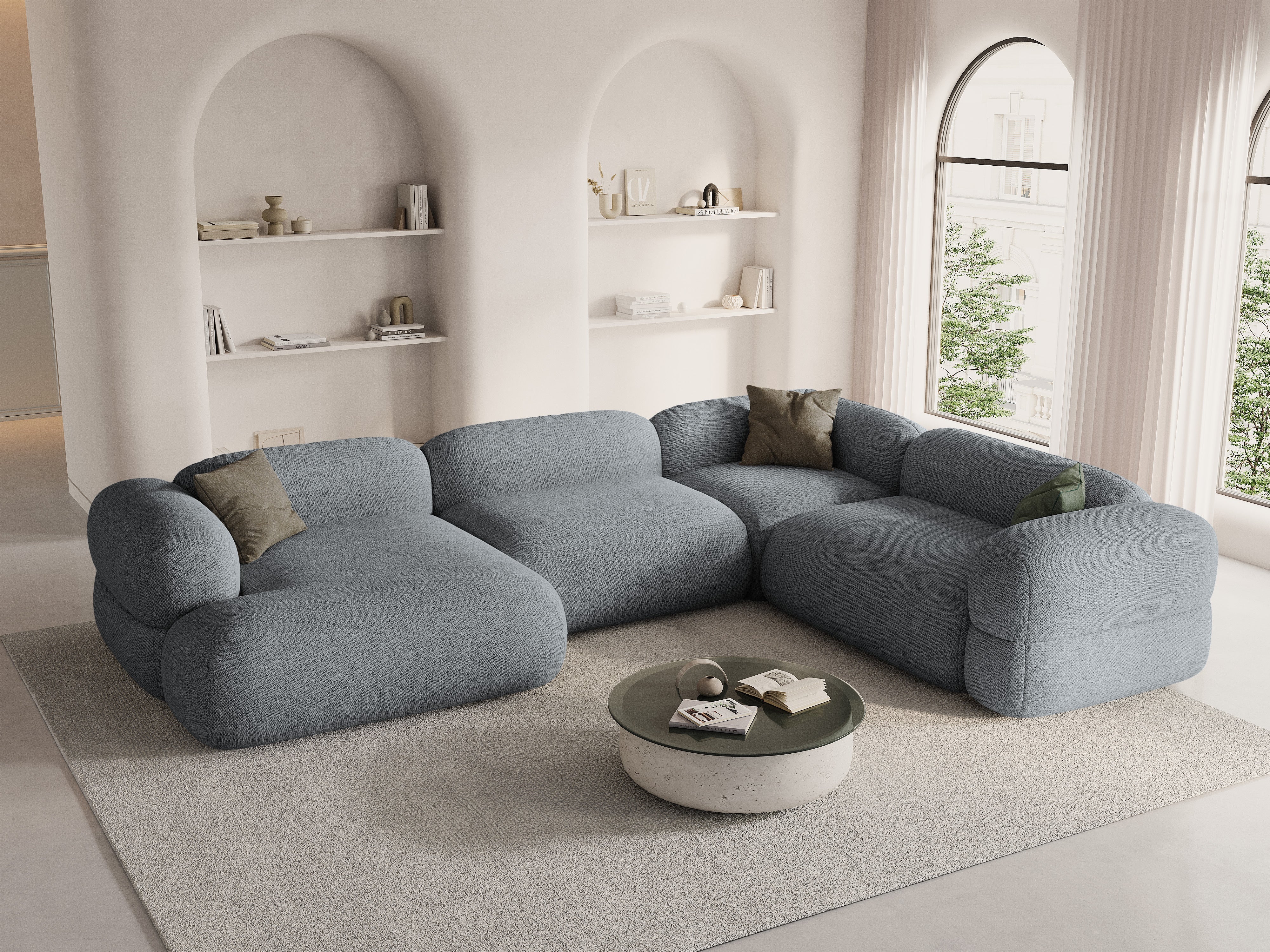 U-förmiger Ecksofa rechts ROGER graues Chenille